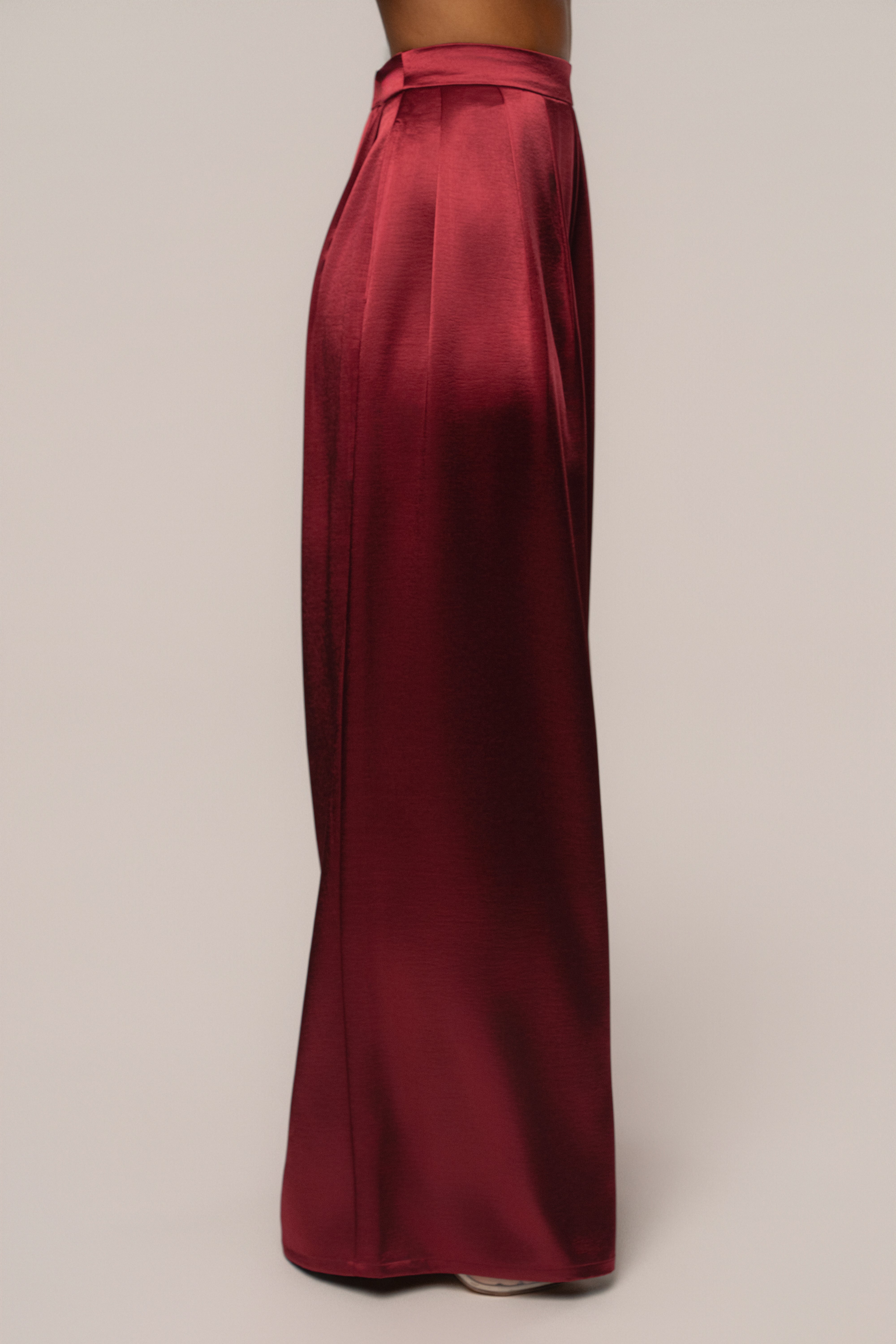 Burgundy Satin Bliss Pleated Pant