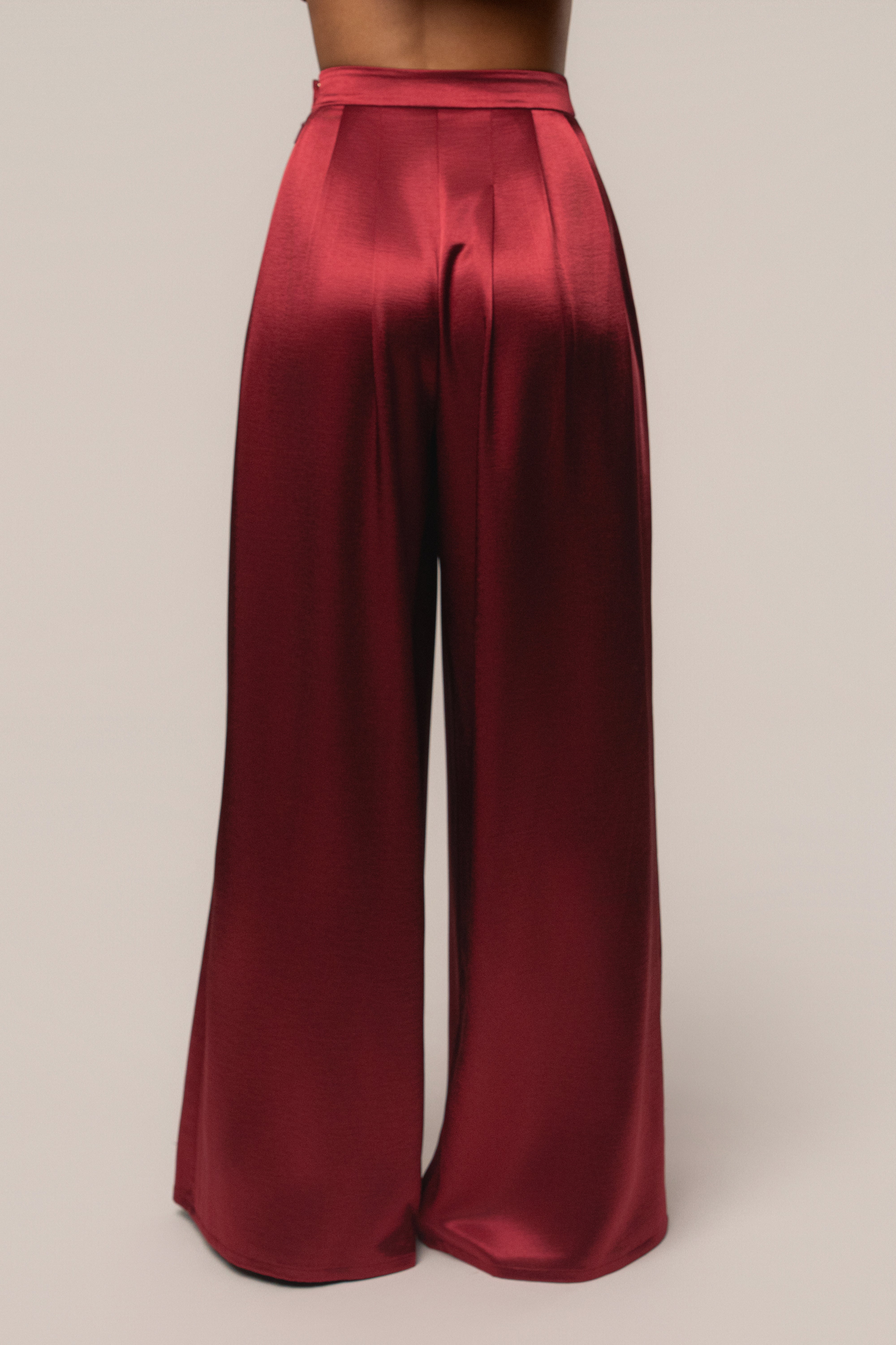 Burgundy Satin Bliss Pleated Pant