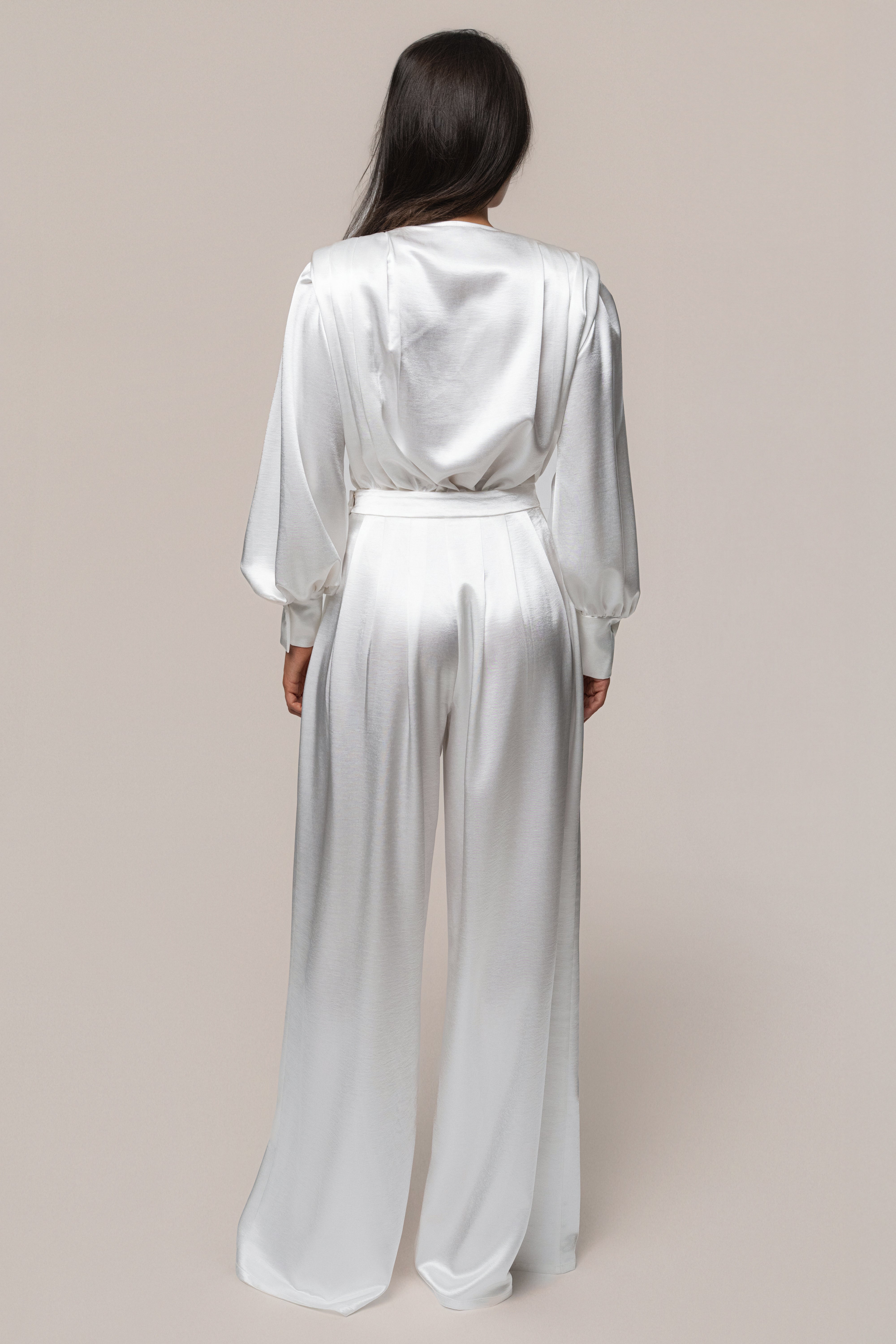 White Satin Bliss Pleated Pant