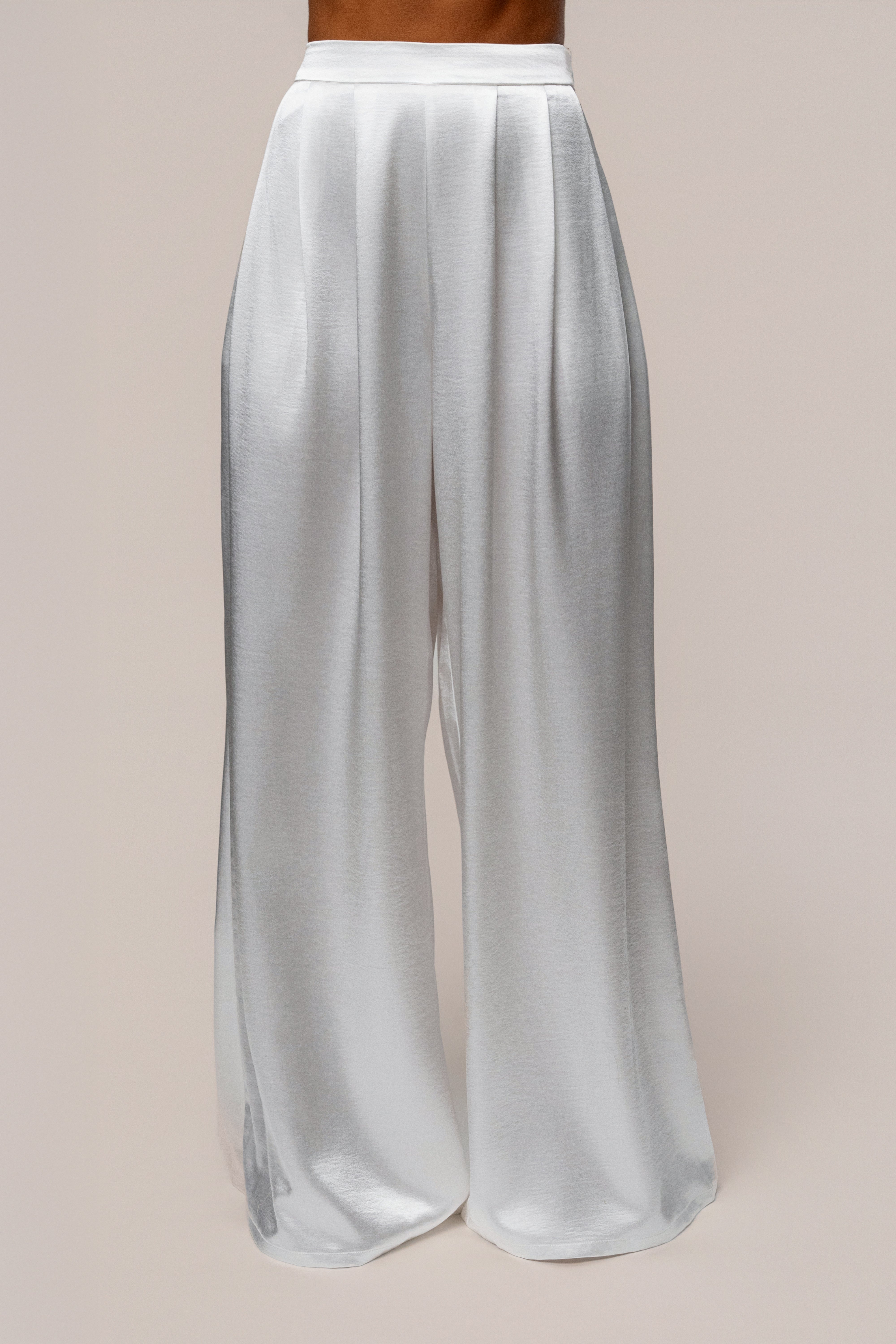 White Satin Bliss Pleated Pant