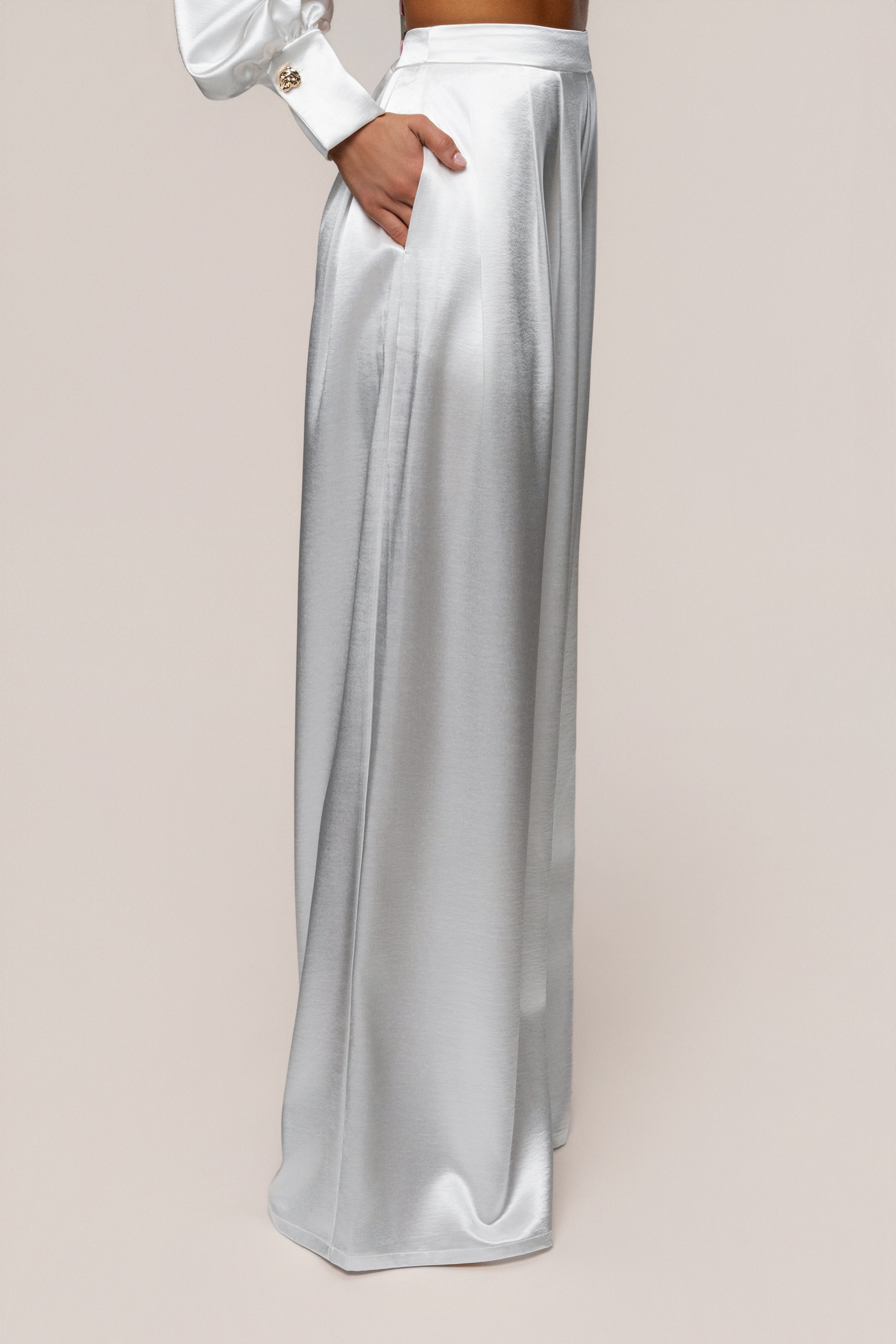 White Satin Bliss Pleated Pant