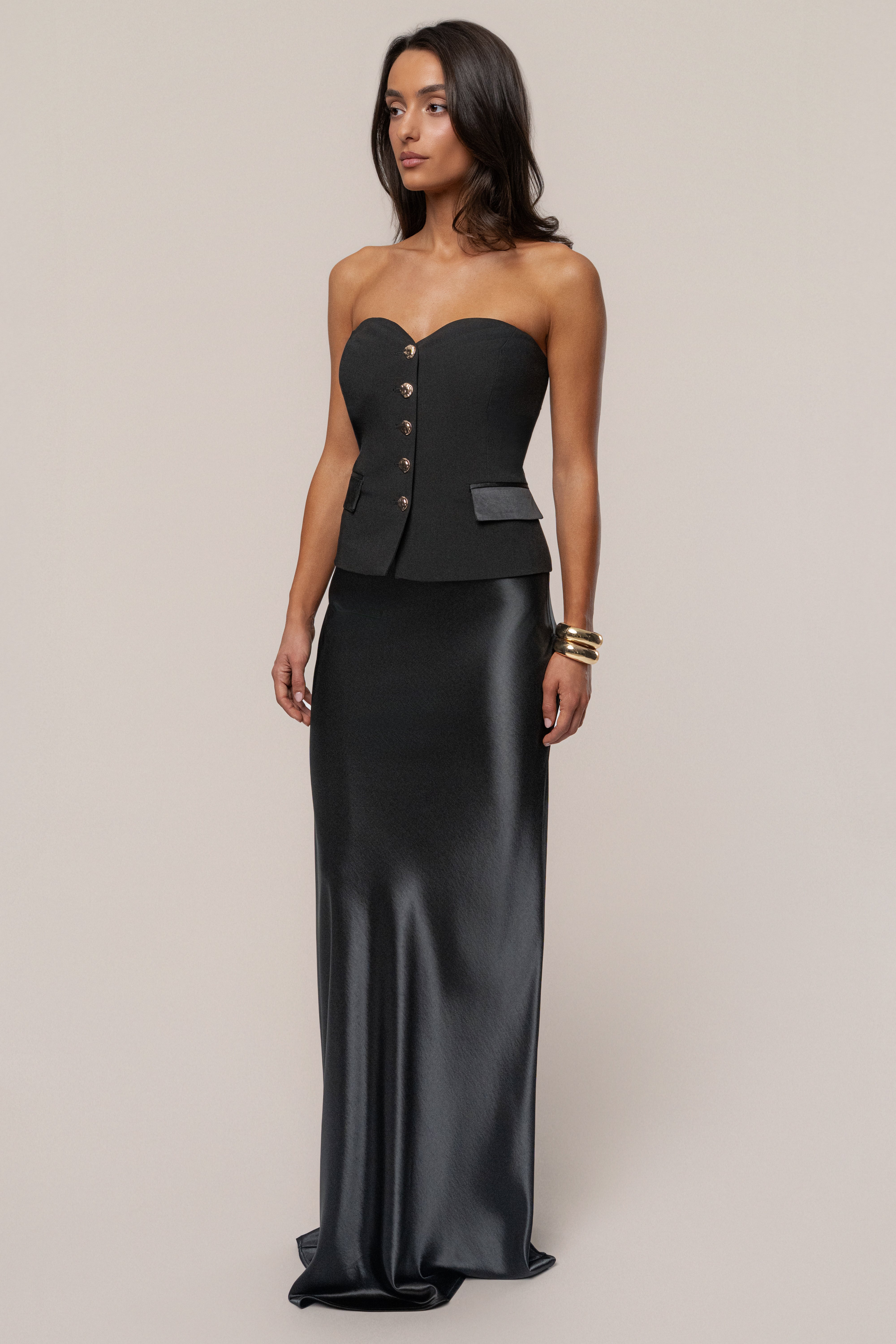 Black Button Front Vest - JLUXLABEL