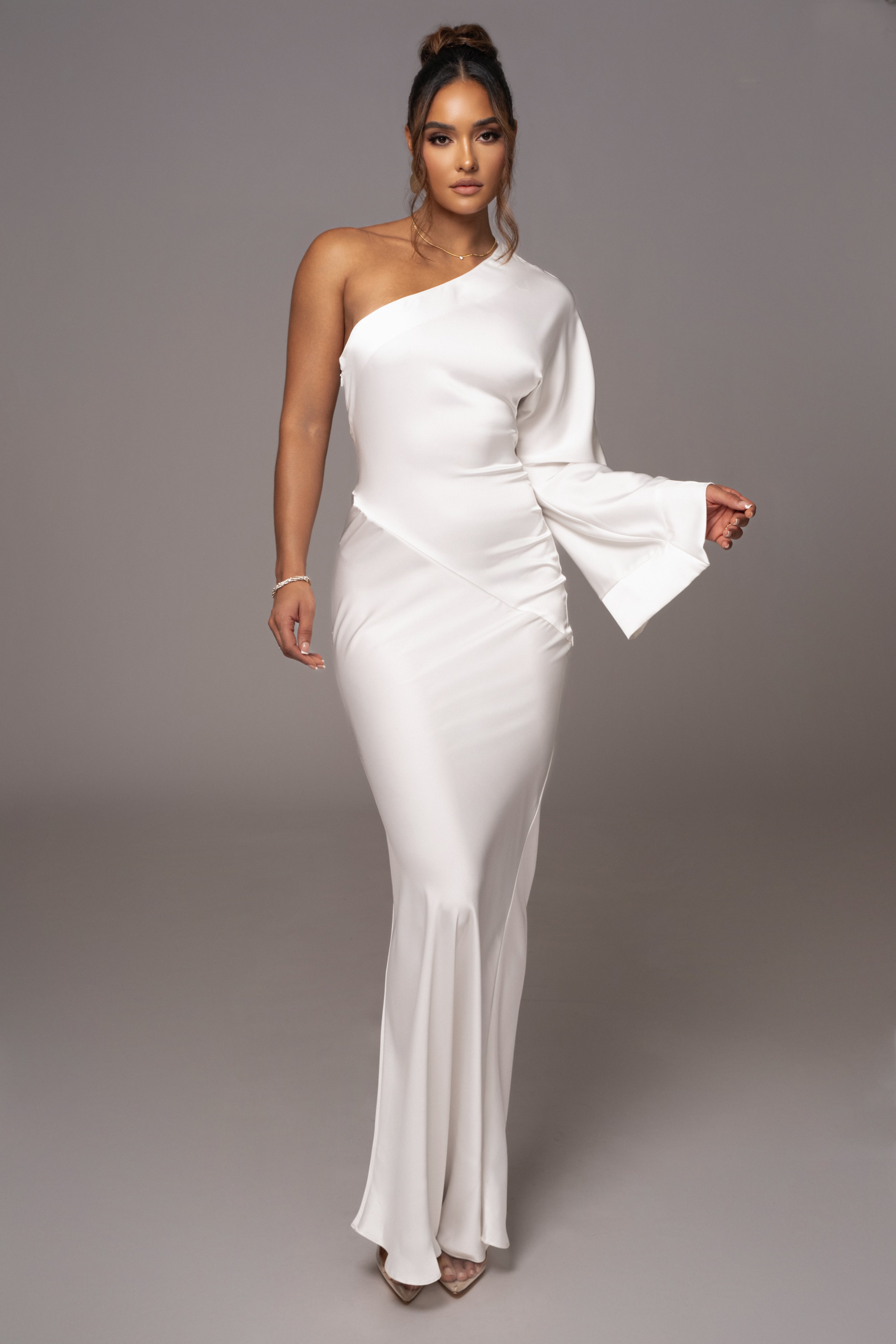 Ivory Femme Drape Maxi Dress - JLUXLABEL