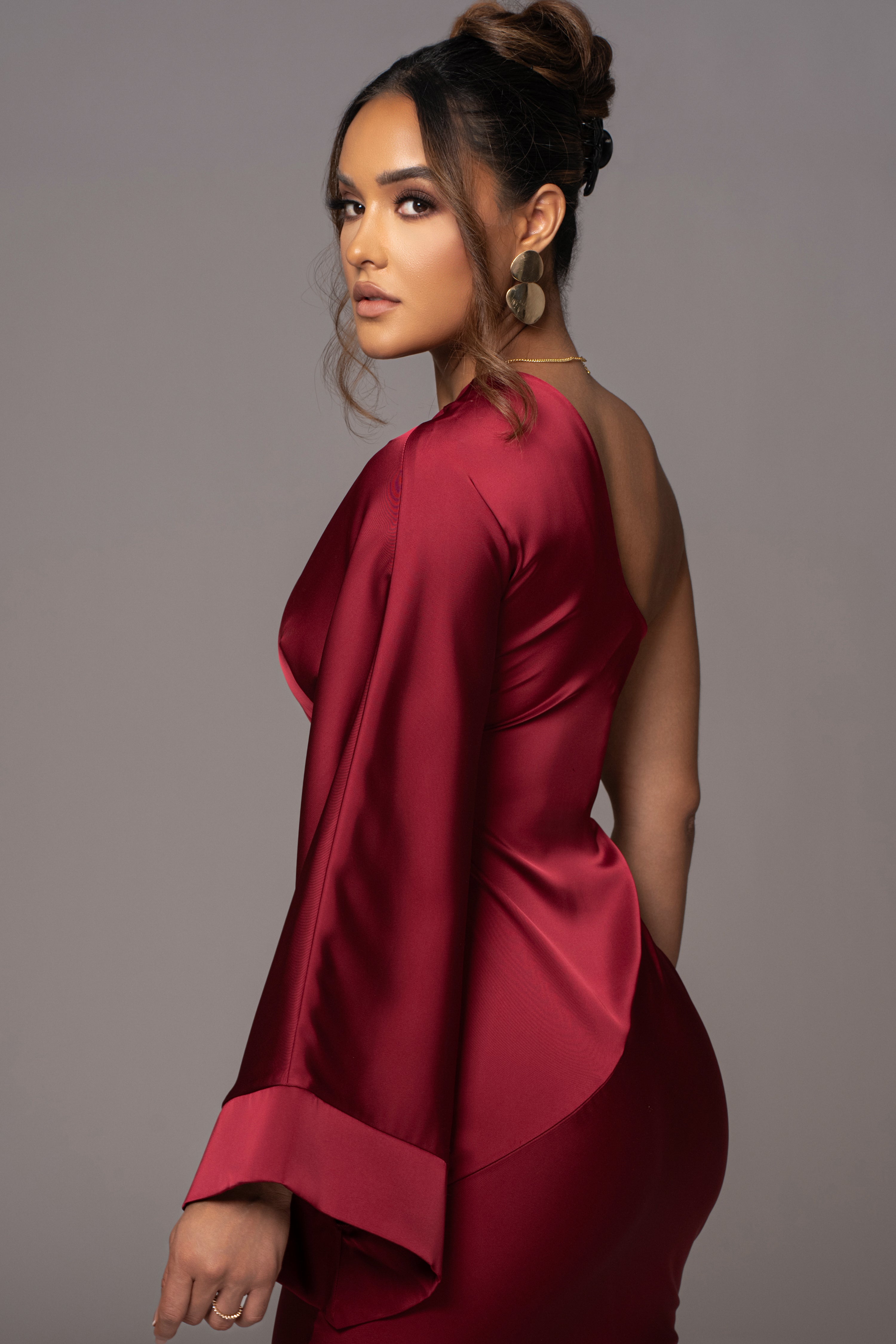 Red Femme Drape Maxi Dress - JLUXLABEL