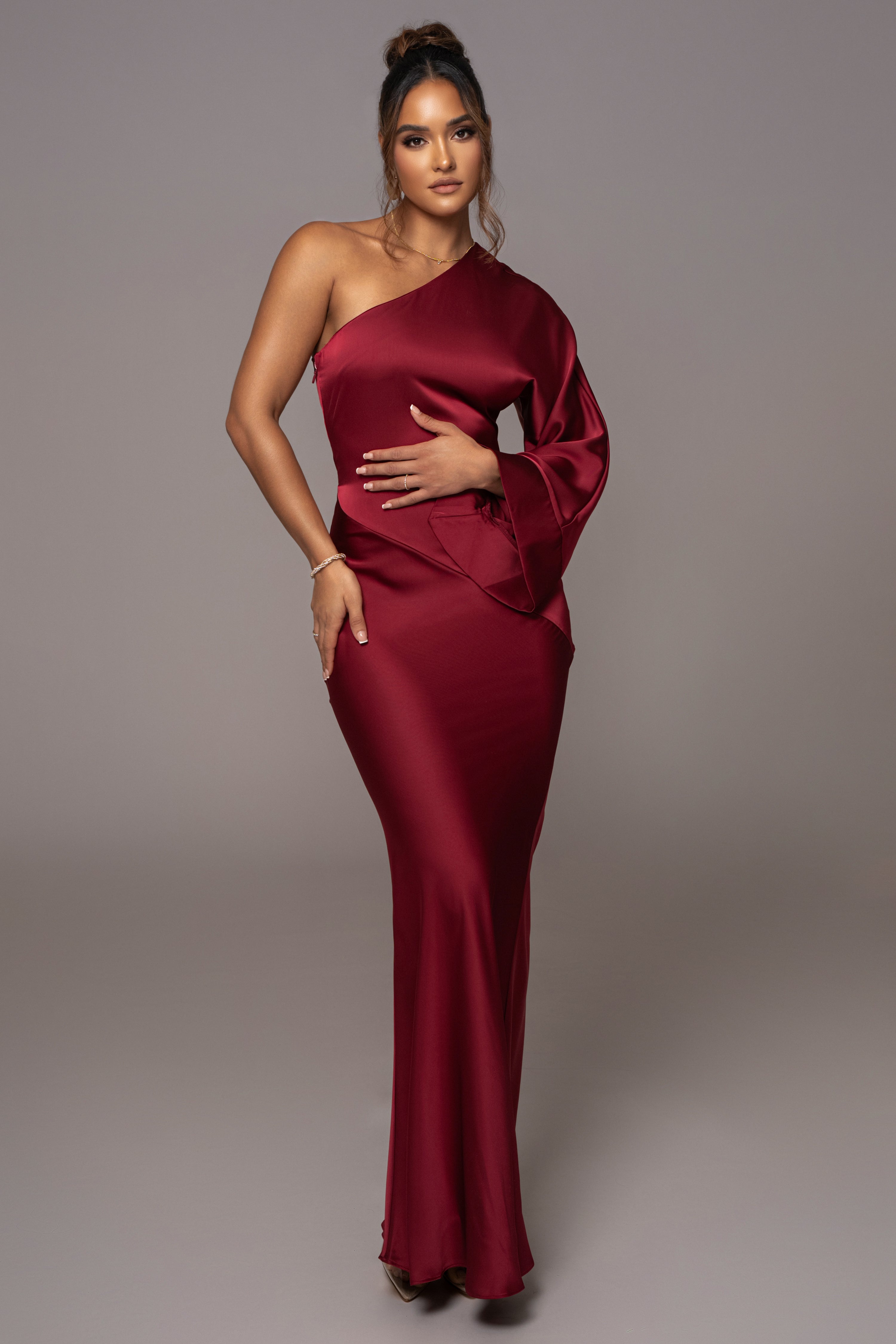 Red Femme Drape Maxi Dress - JLUXLABEL