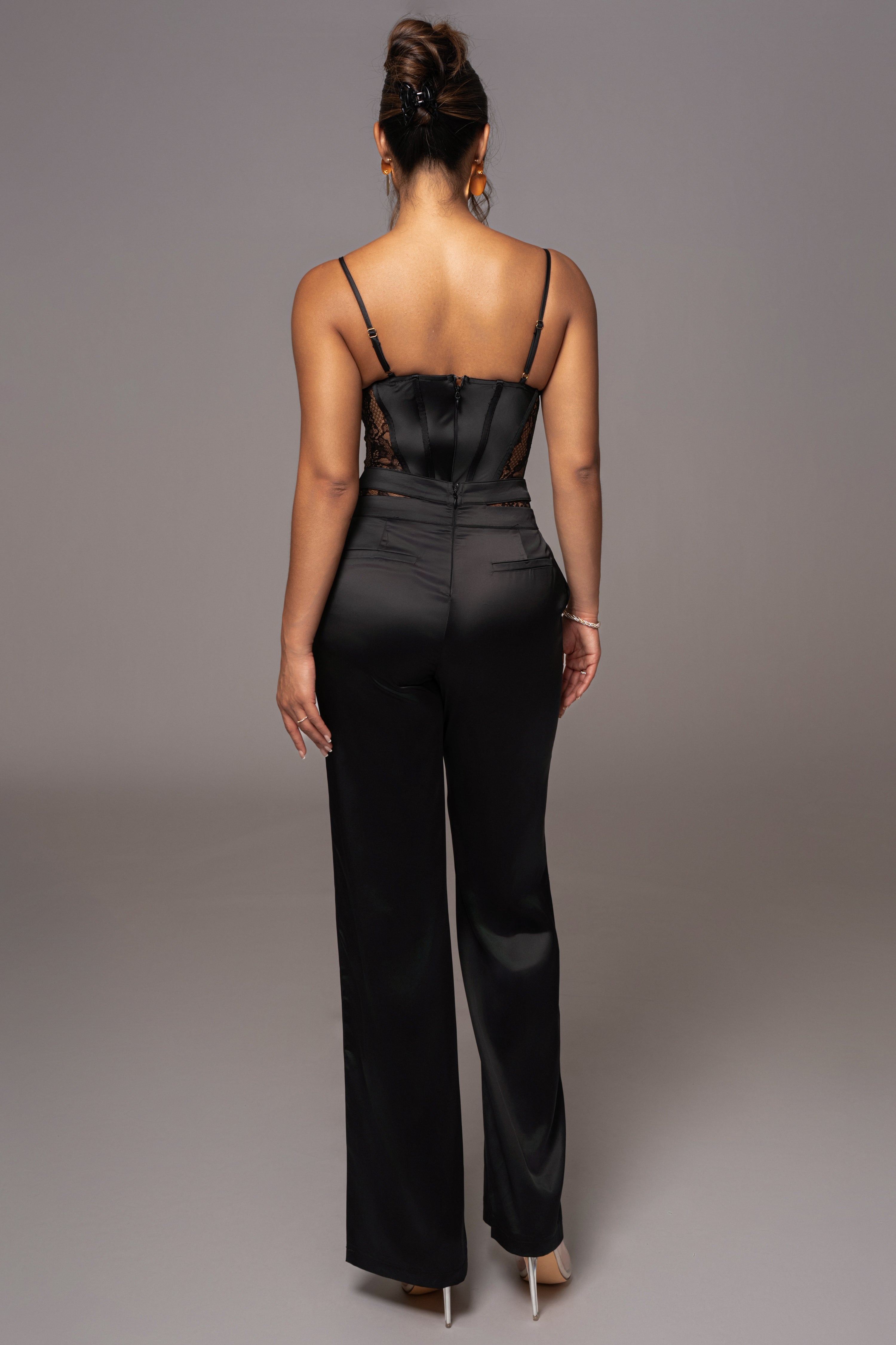 Black Joana Cutout Satin Trousers - JLUXLABEL