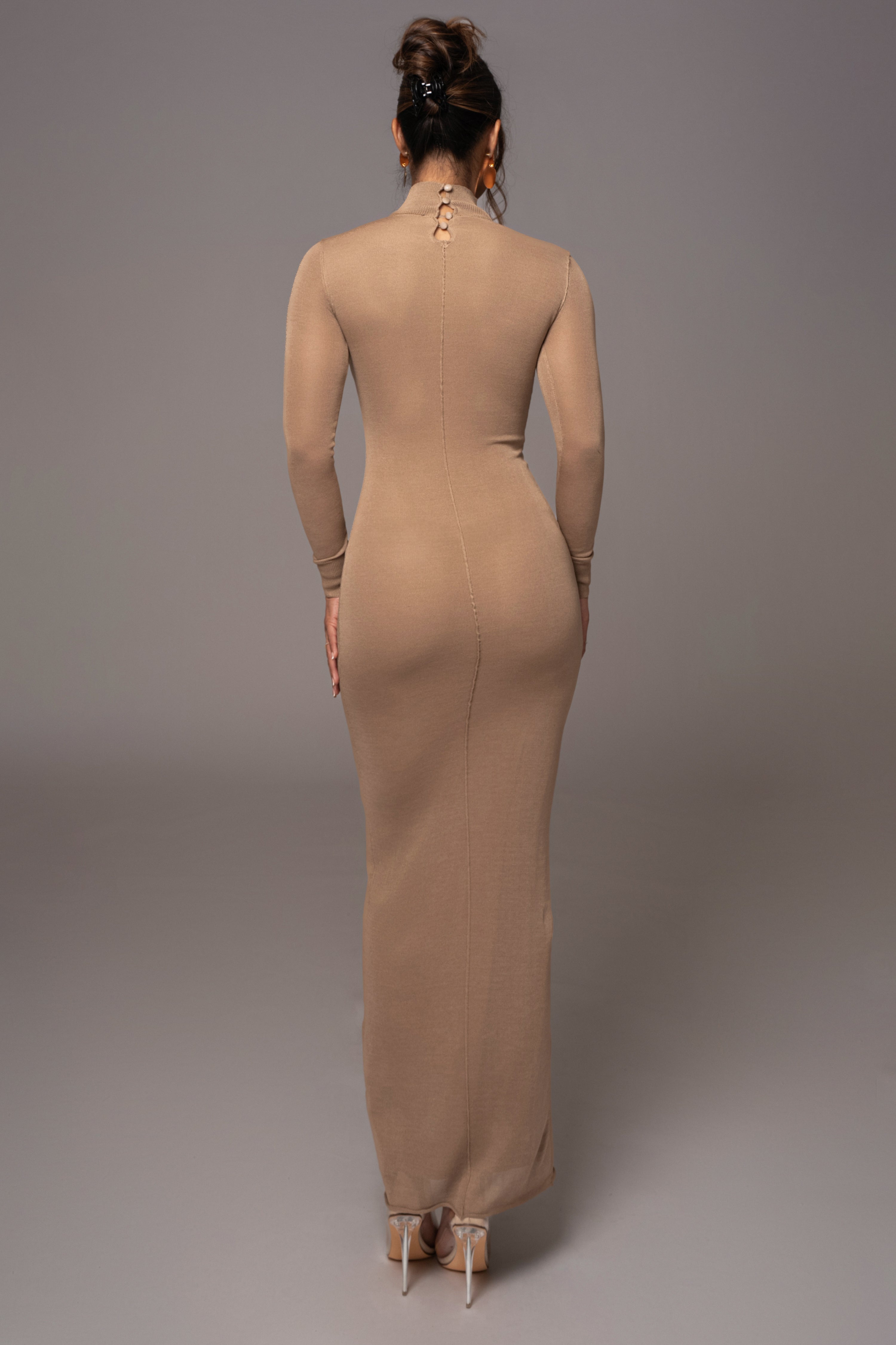 Camel Fame Mock Neck Maxi Dress - JLUXLABEL