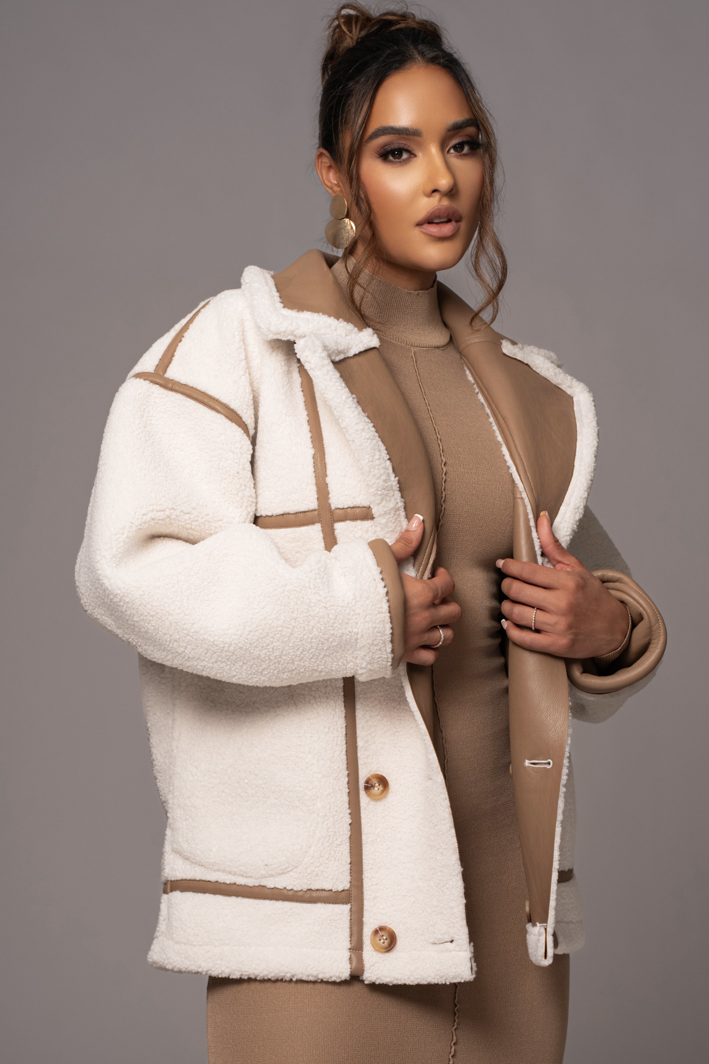 Tan Never Settle Reversible Teddy Jacket - JLUXLABEL
