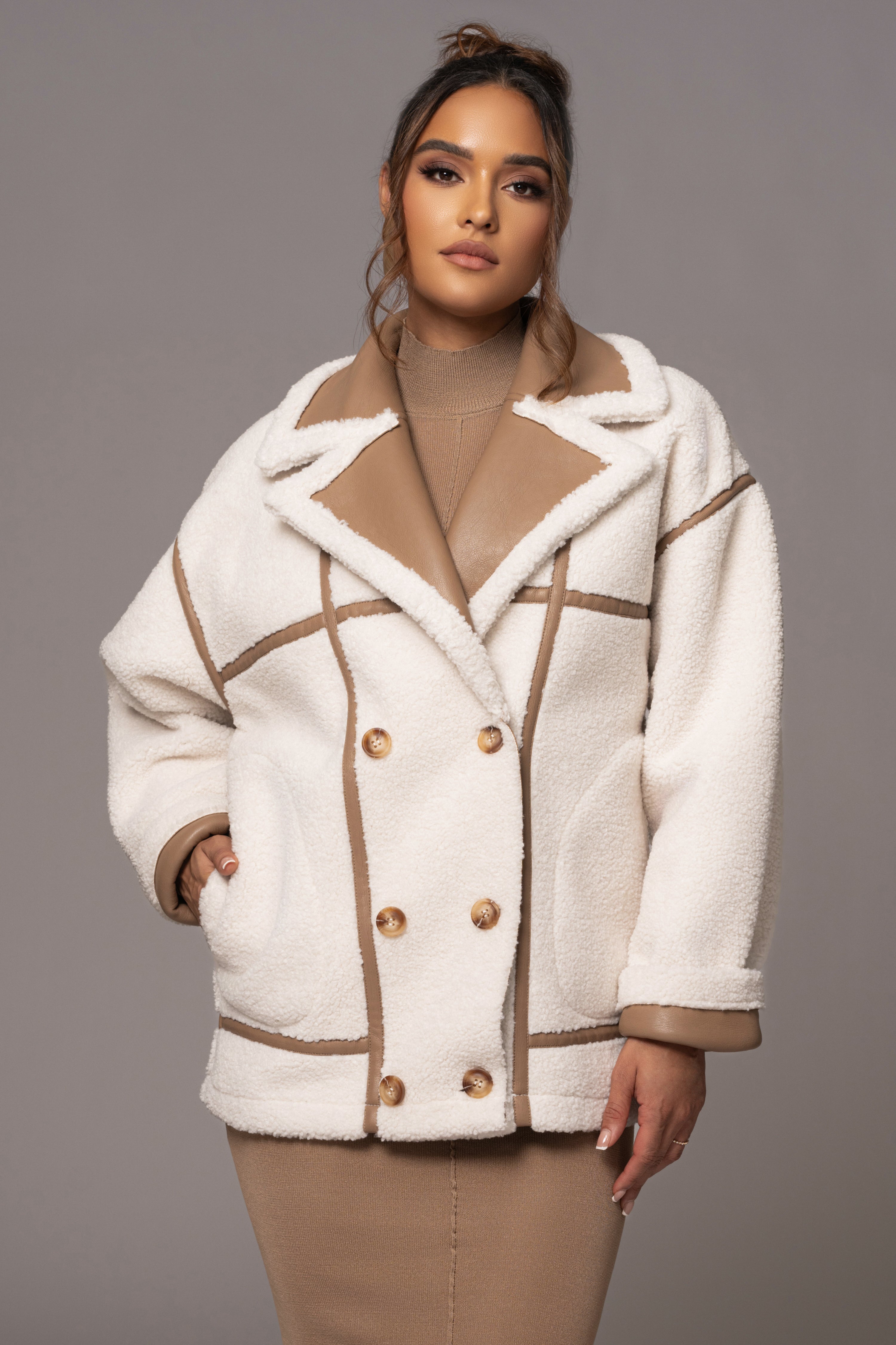 Tan Never Settle Reversible Teddy Jacket - JLUXLABEL