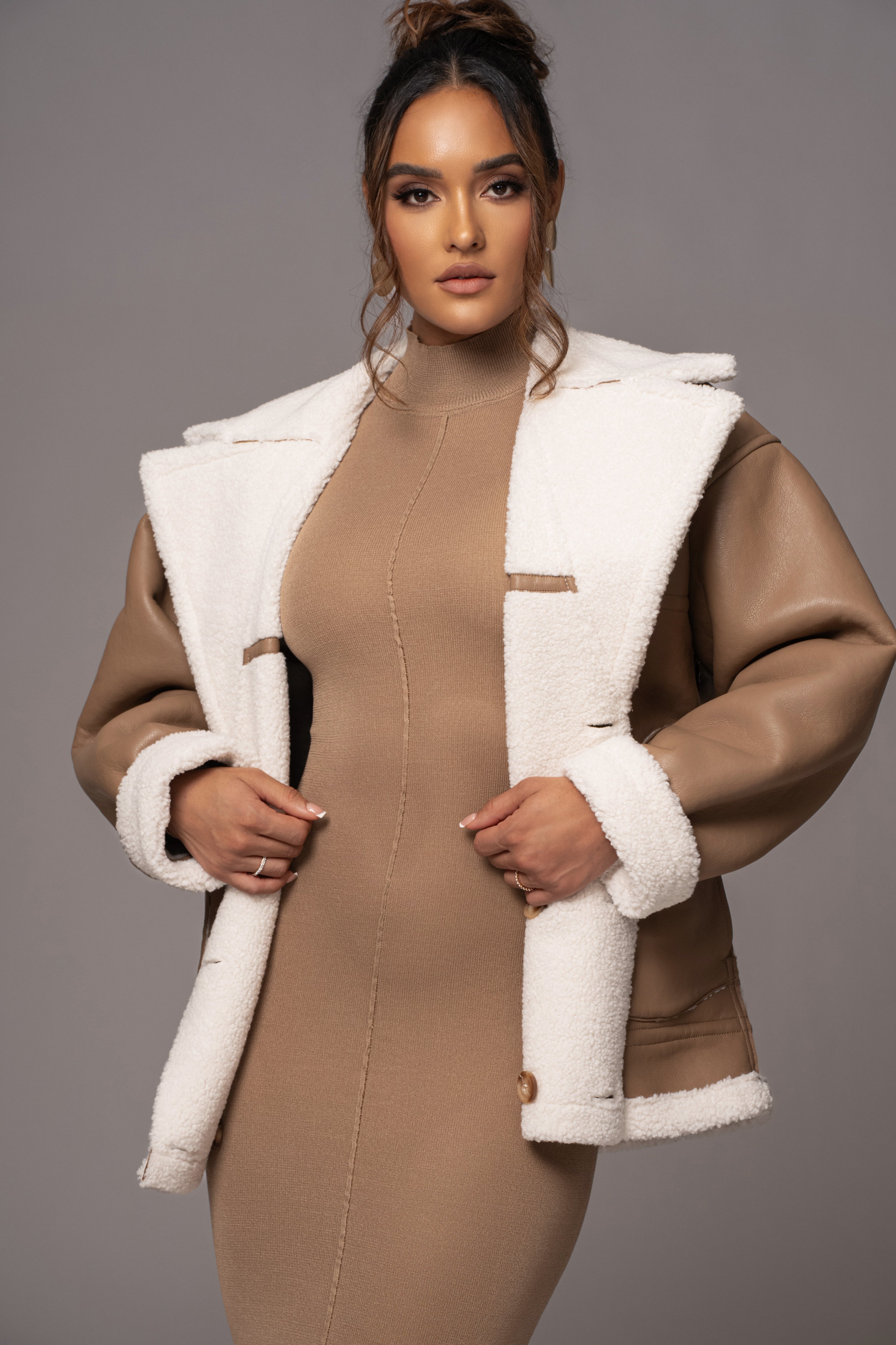 Tan Never Settle Reversible Teddy Jacket - JLUXLABEL