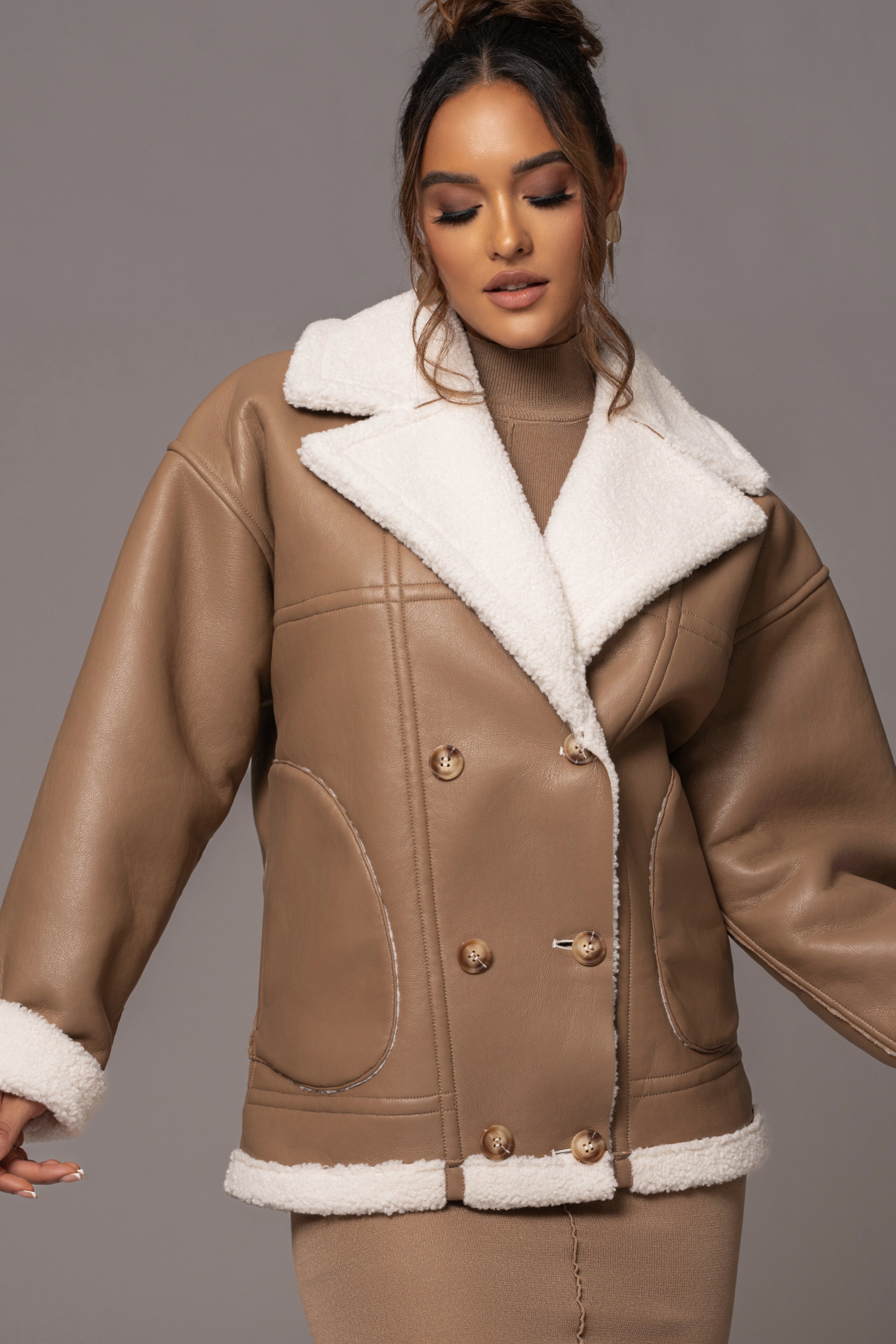Tan Never Settle Reversible Teddy Jacket - JLUXLABEL