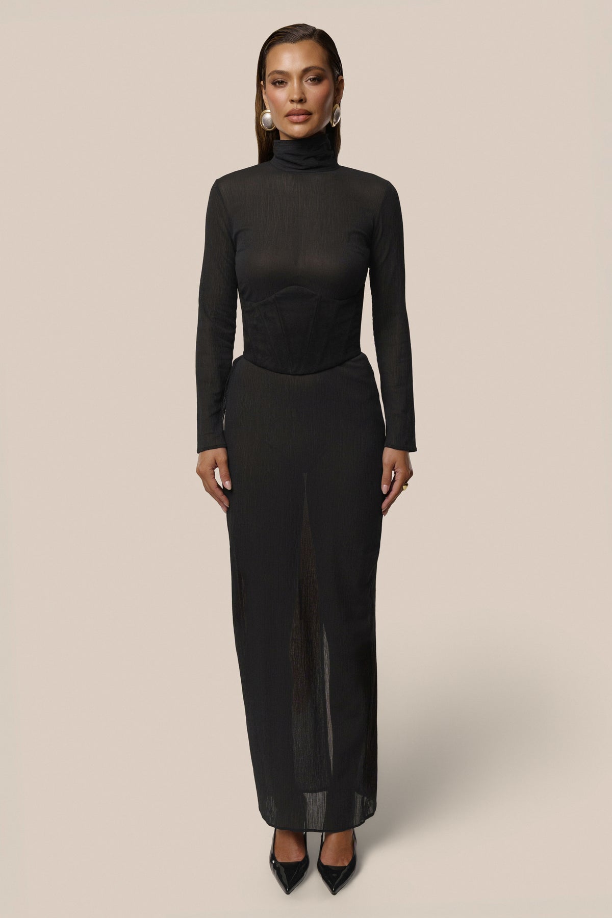 Black Hourglass Suede Maxi Dress - JLUXLABEL