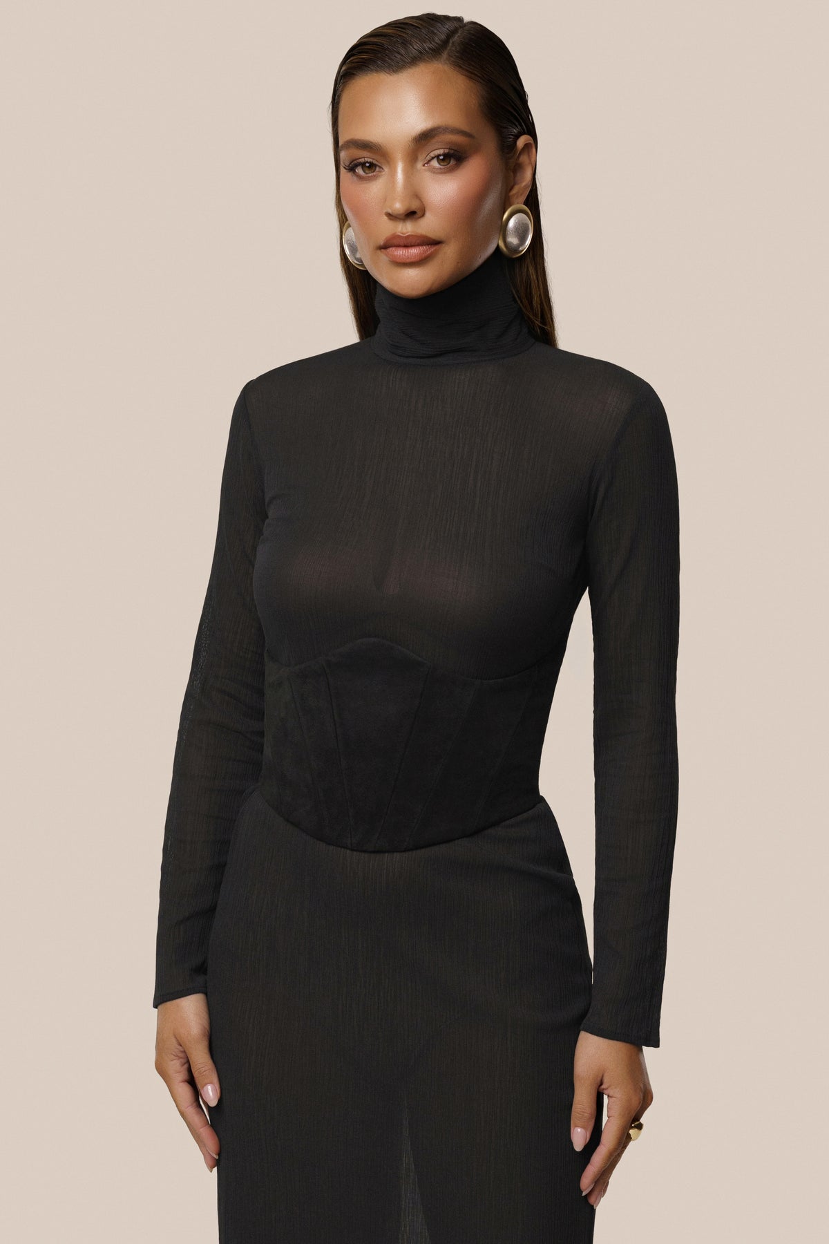 Black Hourglass Suede Maxi Dress - JLUXLABEL