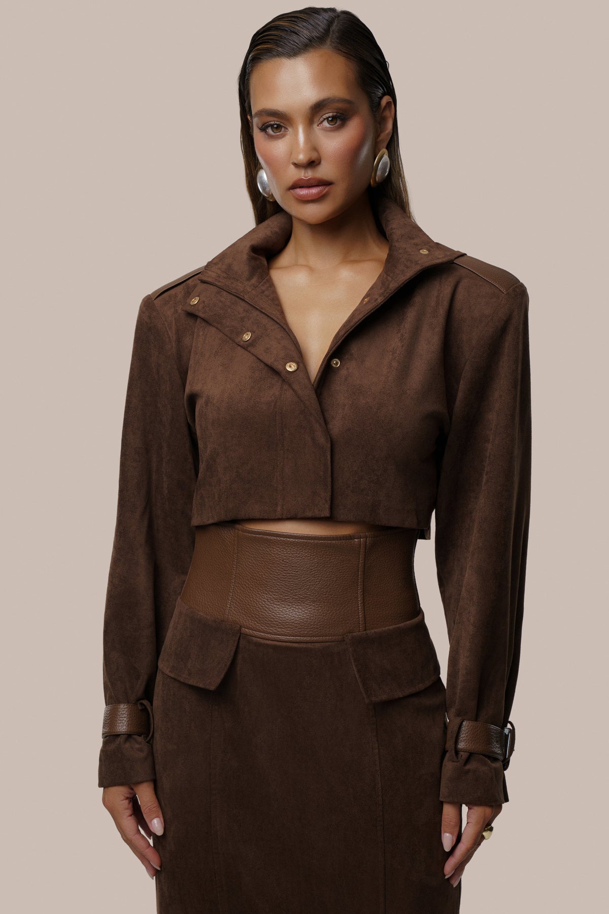 Chocolate Upper East Cropped Jacket - JLUXLABEL