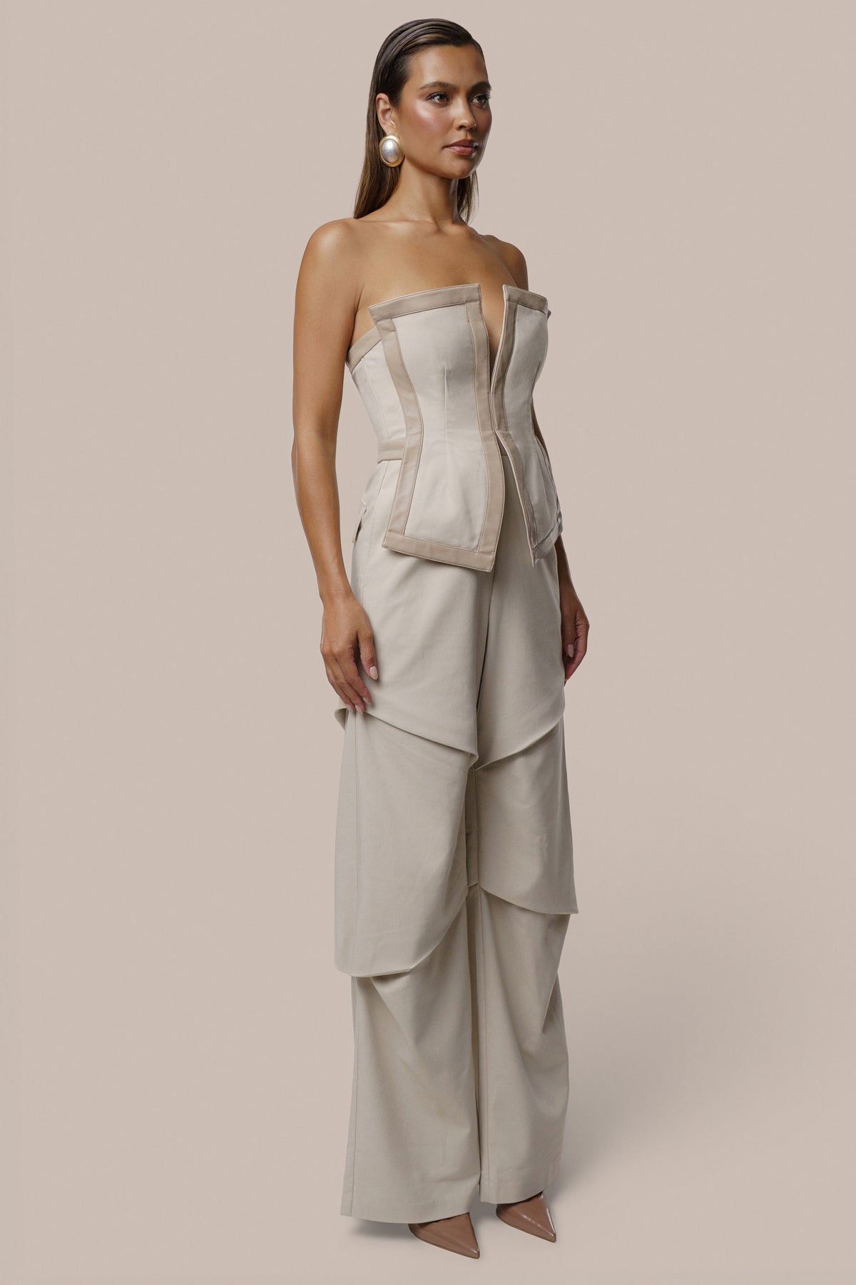 Sand The Blueprint Contrast Jumpsuit - JLUXLABEL
