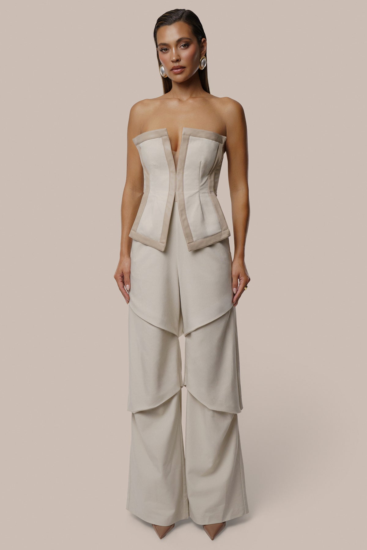 Sand The Blueprint Contrast Jumpsuit - JLUXLABEL