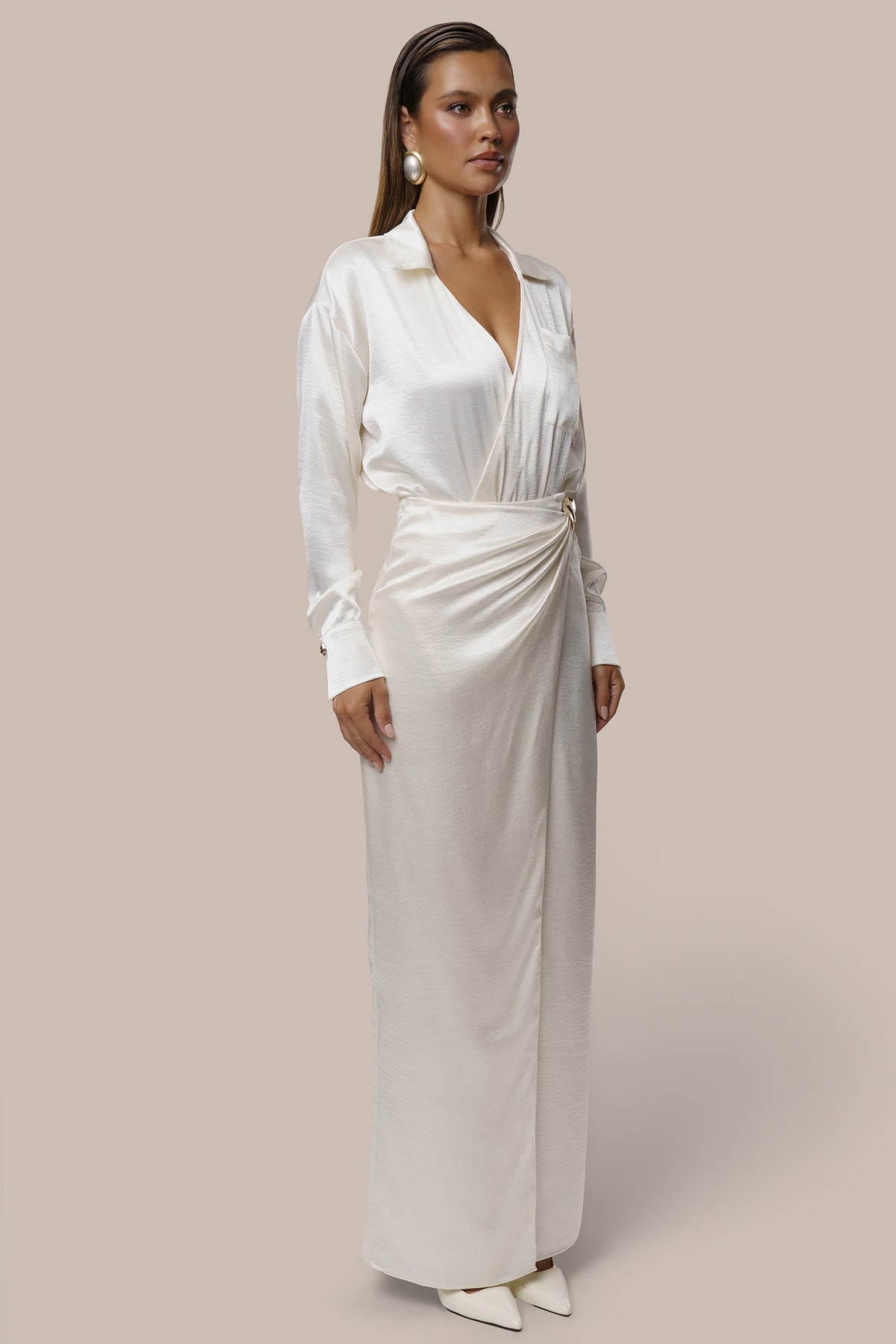 Ivory Dreamer Satin Maxi Skirt