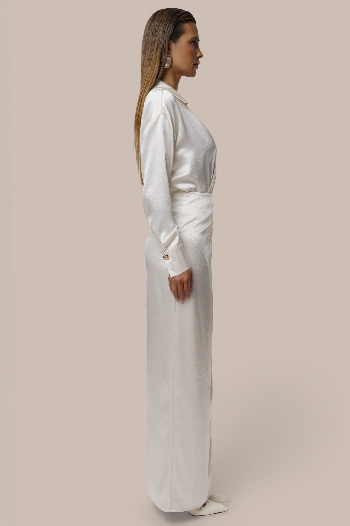 Ivory Dreamer Satin Maxi Skirt