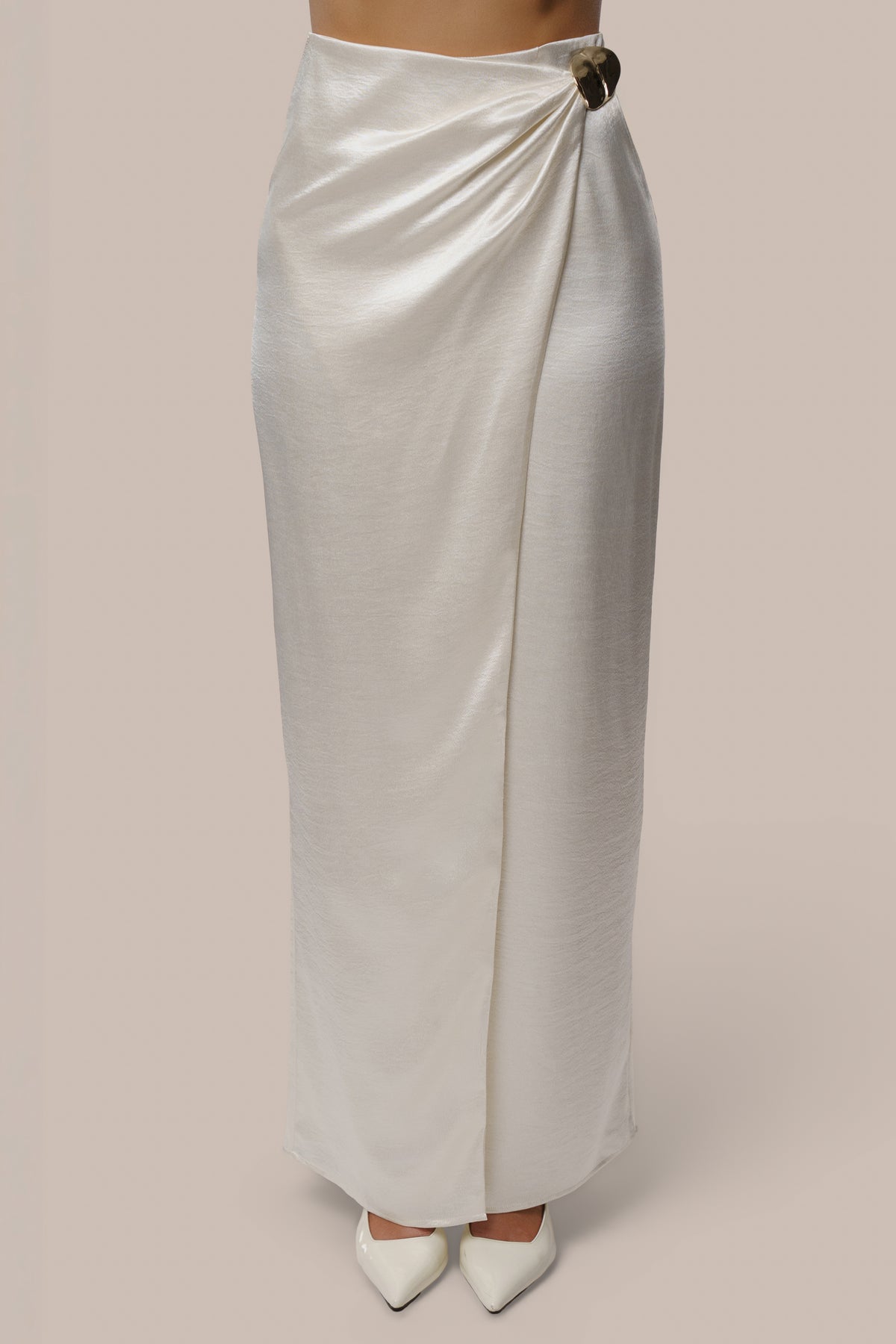Ivory Dreamer Satin Maxi Skirt