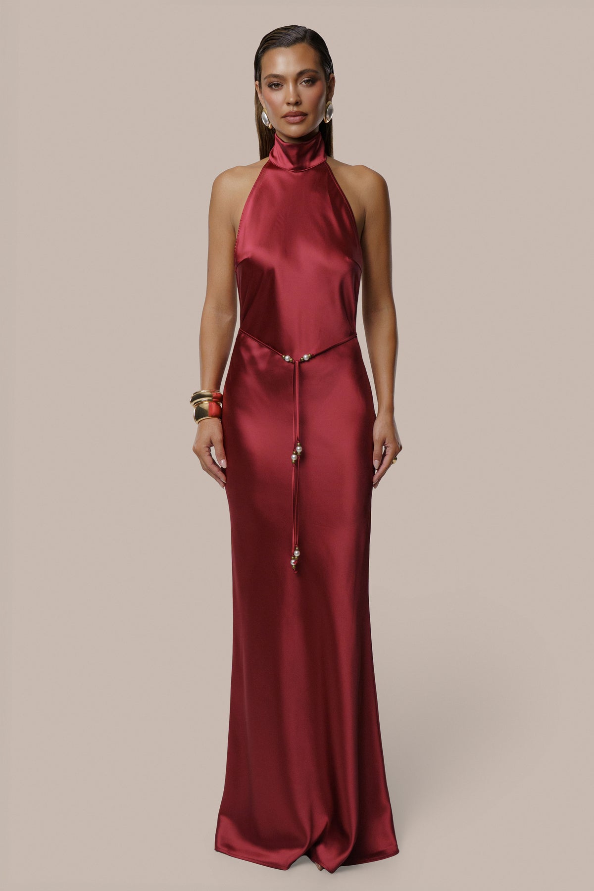 Burgundy Solstice Satin Maxi Dress