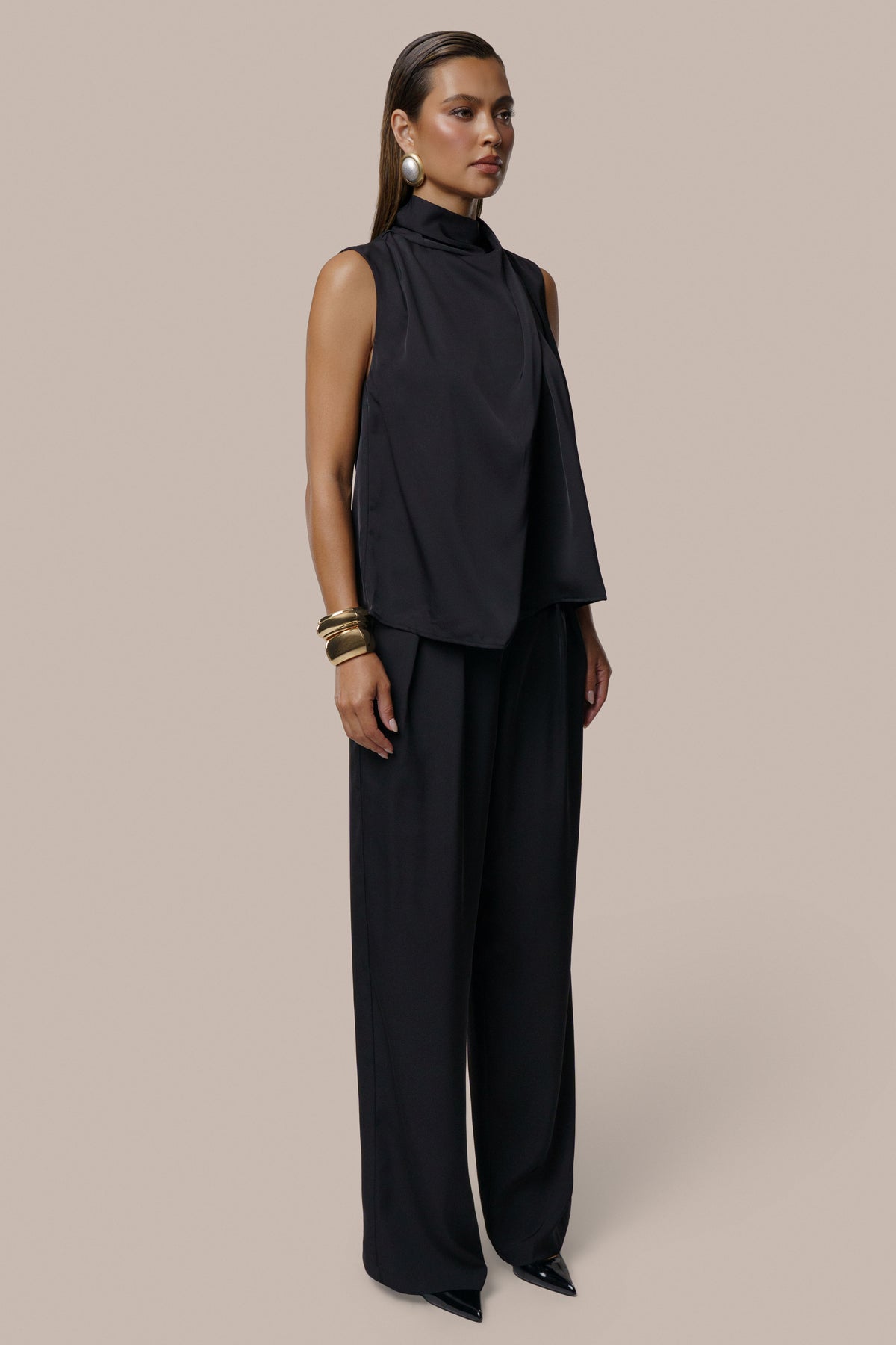 Black High Standards Drape Top - JLUXLABEL