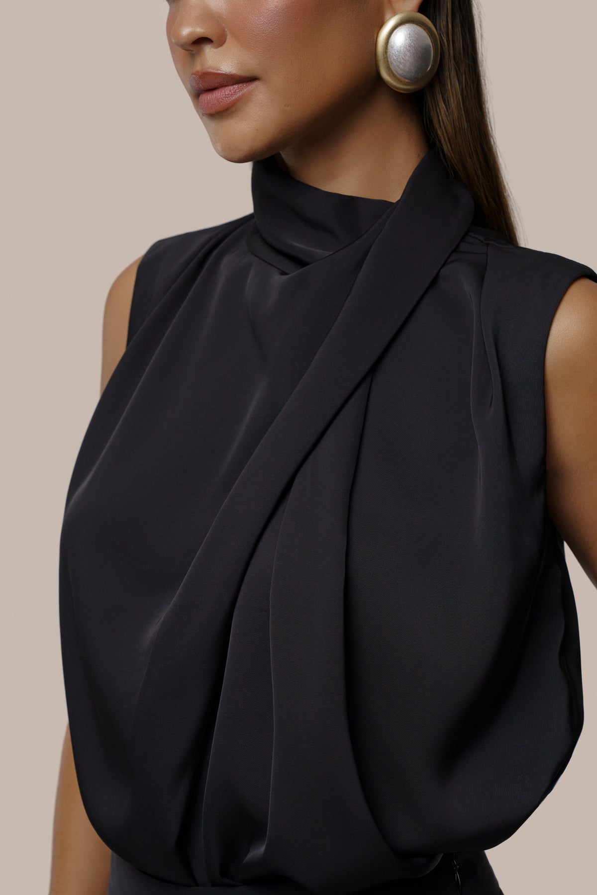 Black High Standards Drape Top - JLUXLABEL
