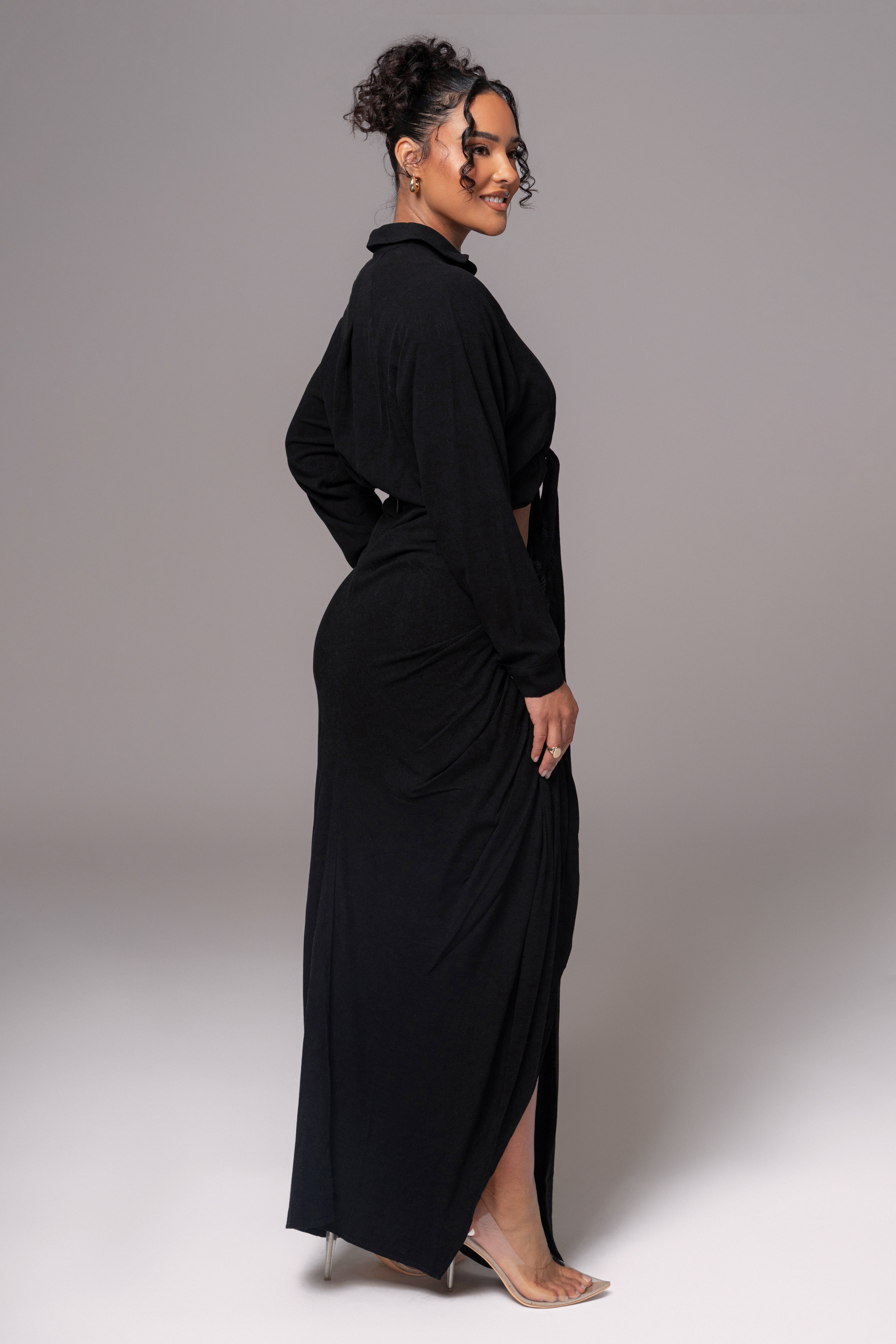 Black Noelia Linen Slit Skirt - JLUXLABEL