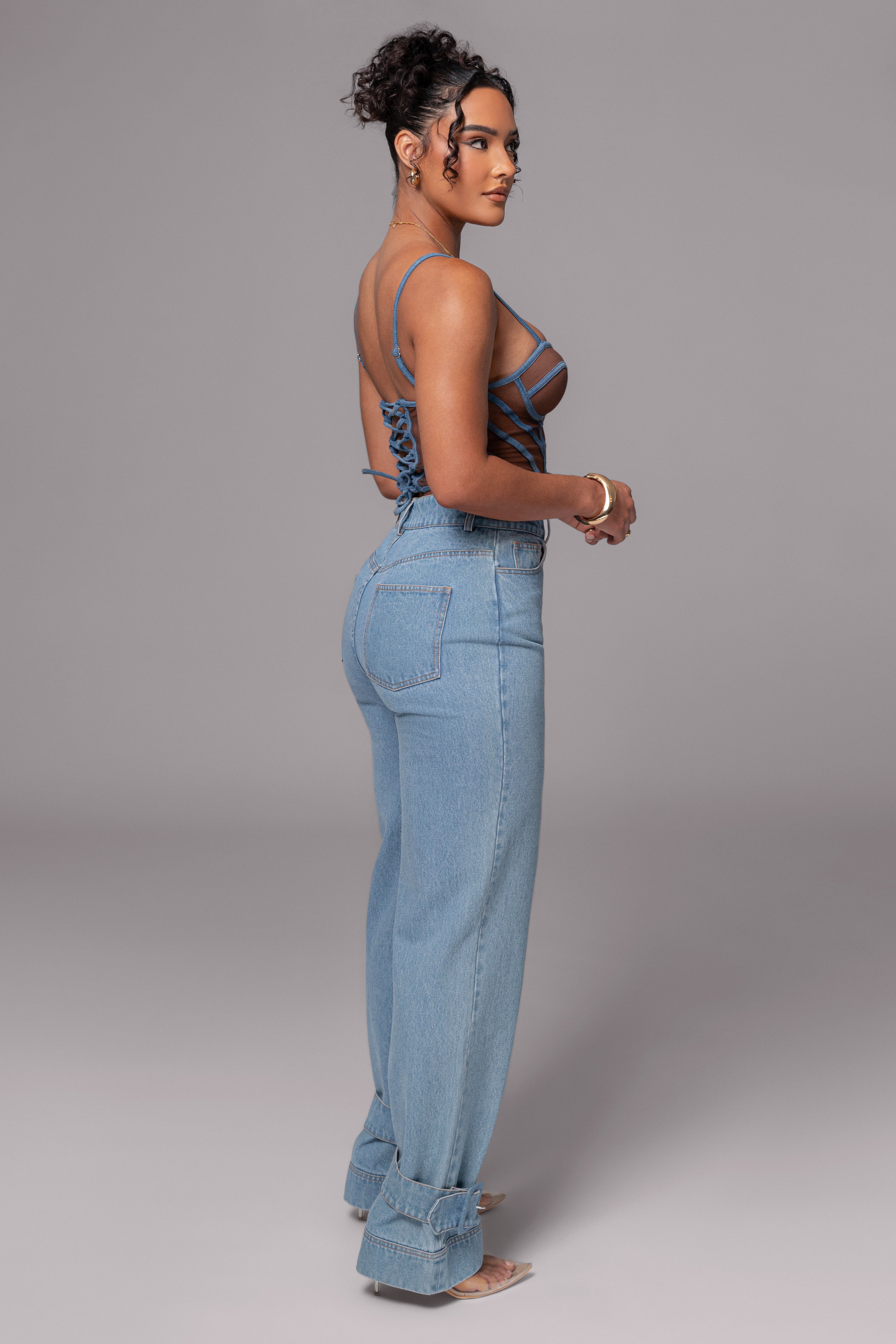 Dark Denim Illusion Mesh Bustier - JLUXLABEL