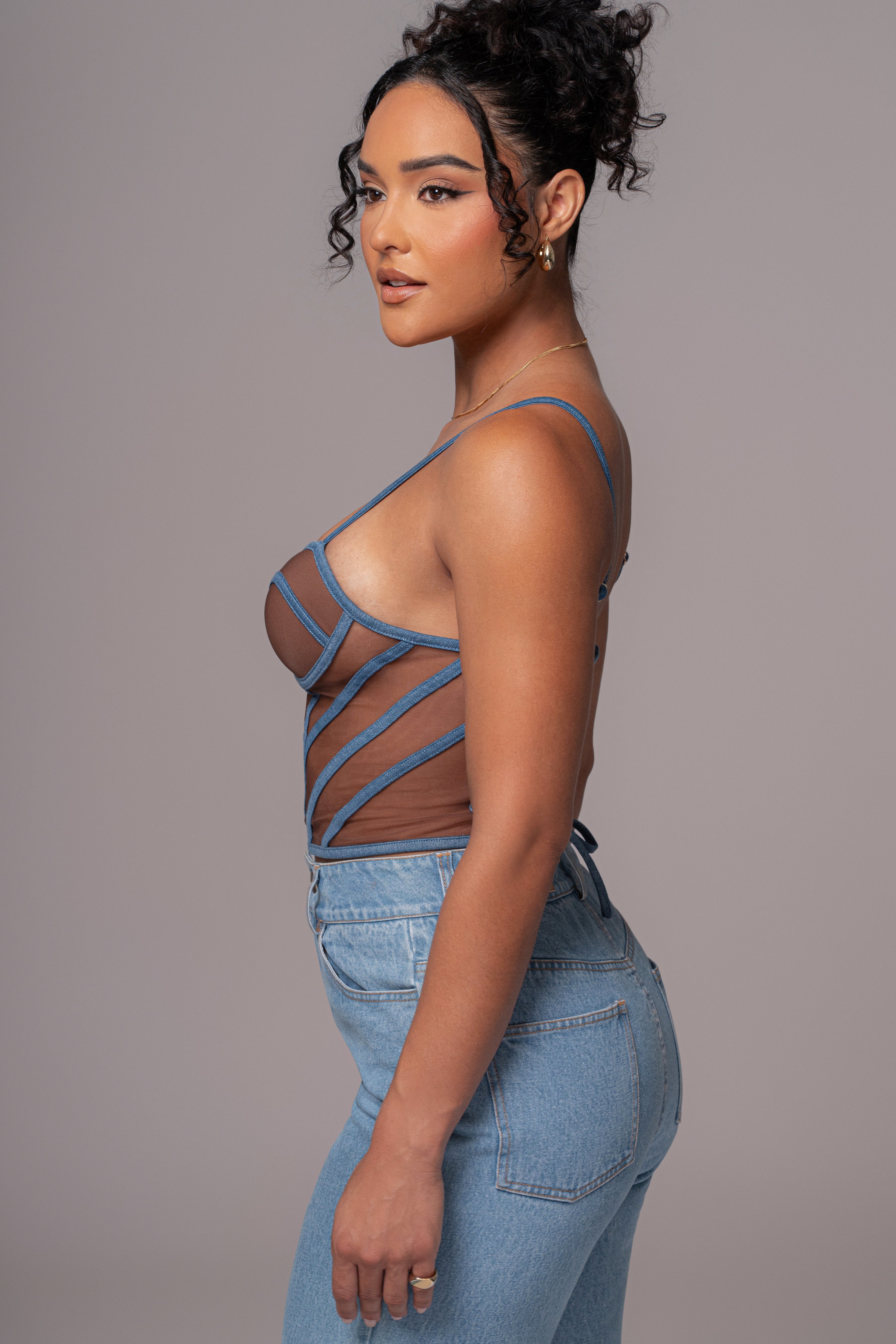 Dark Denim Illusion Mesh Bustier - JLUXLABEL