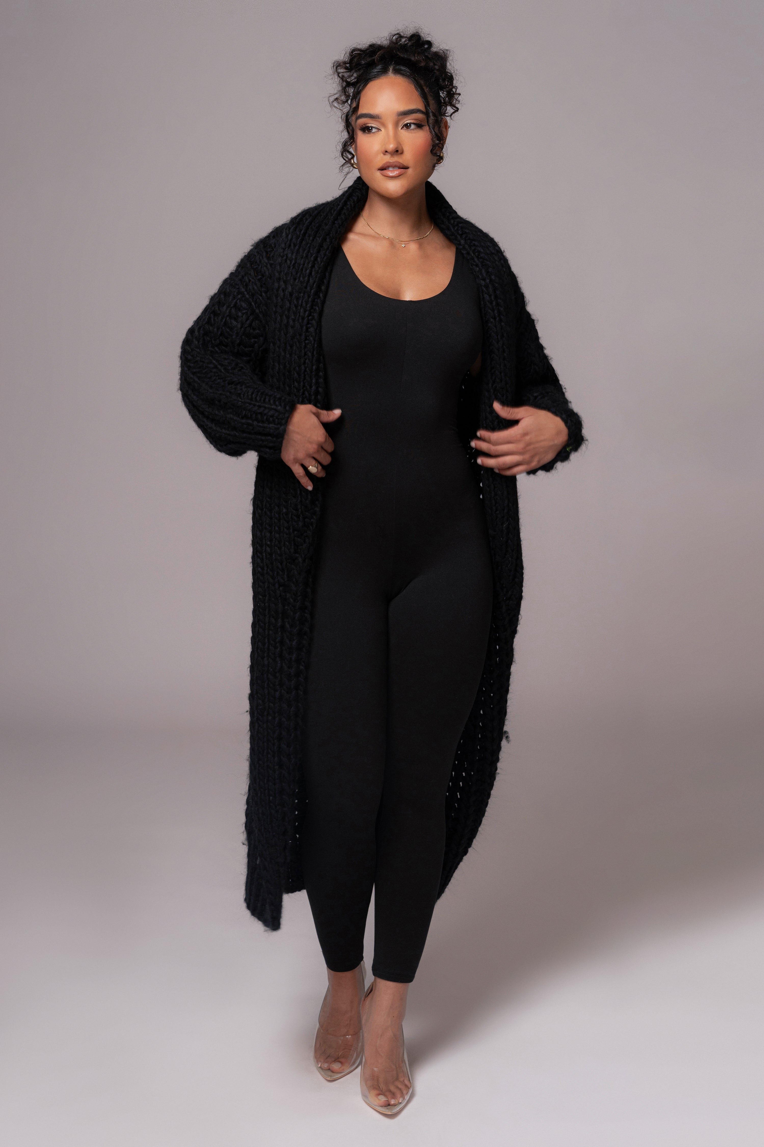 Black Hold Me Close Shawl Collar Cardigan - JLUXLABEL