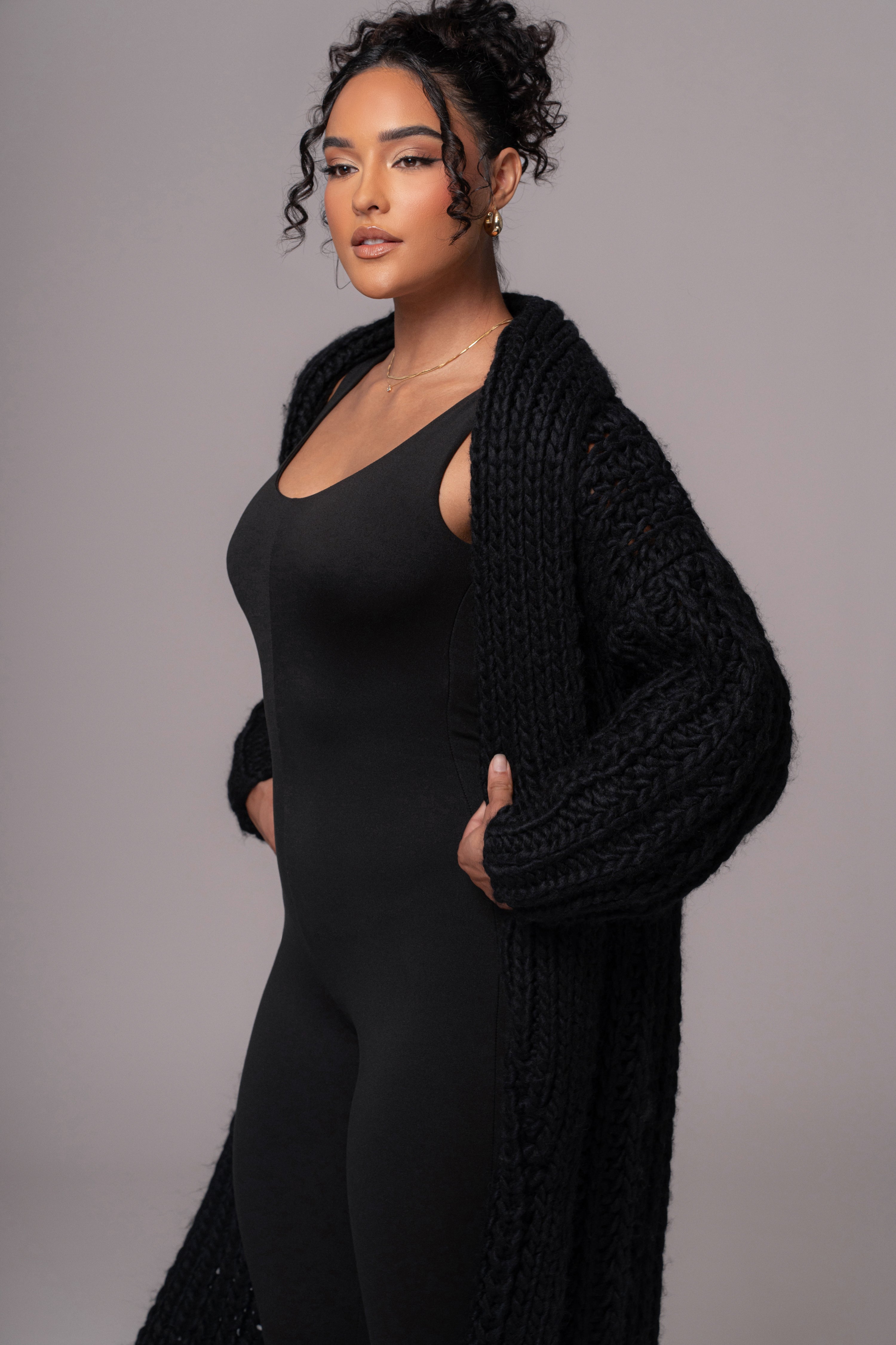Black Hold Me Close Shawl Collar Cardigan - JLUXLABEL