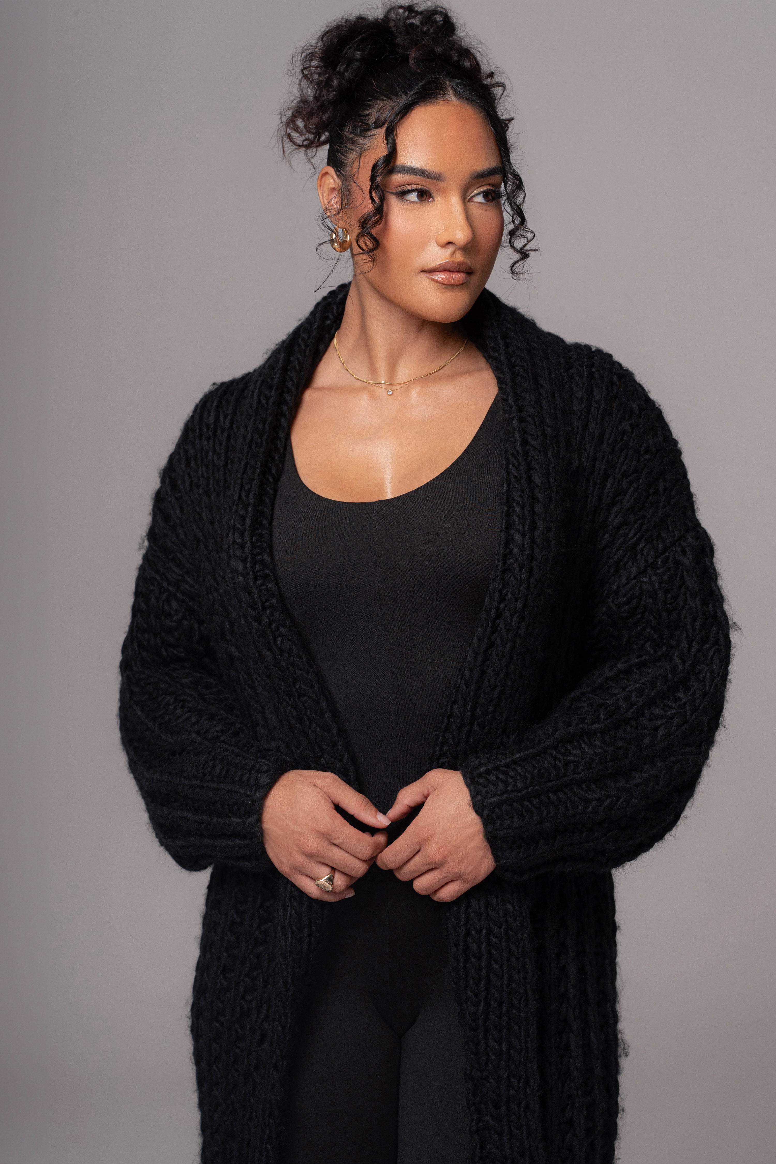 Black Hold Me Close Shawl Collar Cardigan - JLUXLABEL