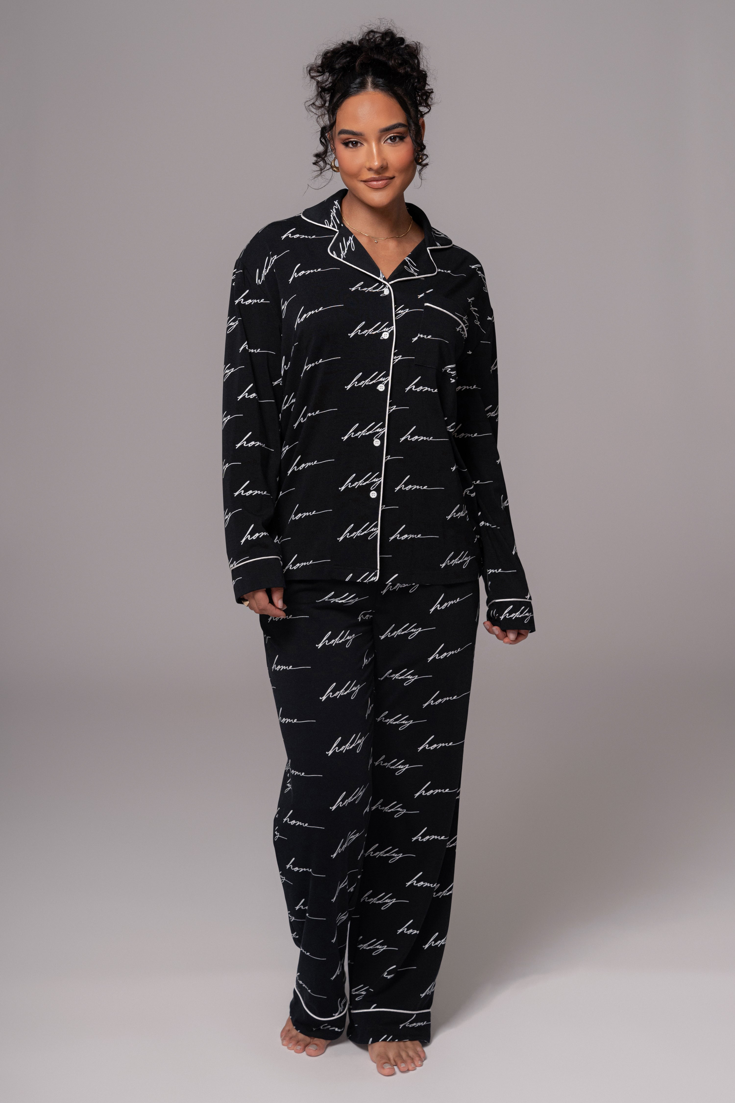 Black Home For The Holidays Adult Pajama Set - JLUXLABEL