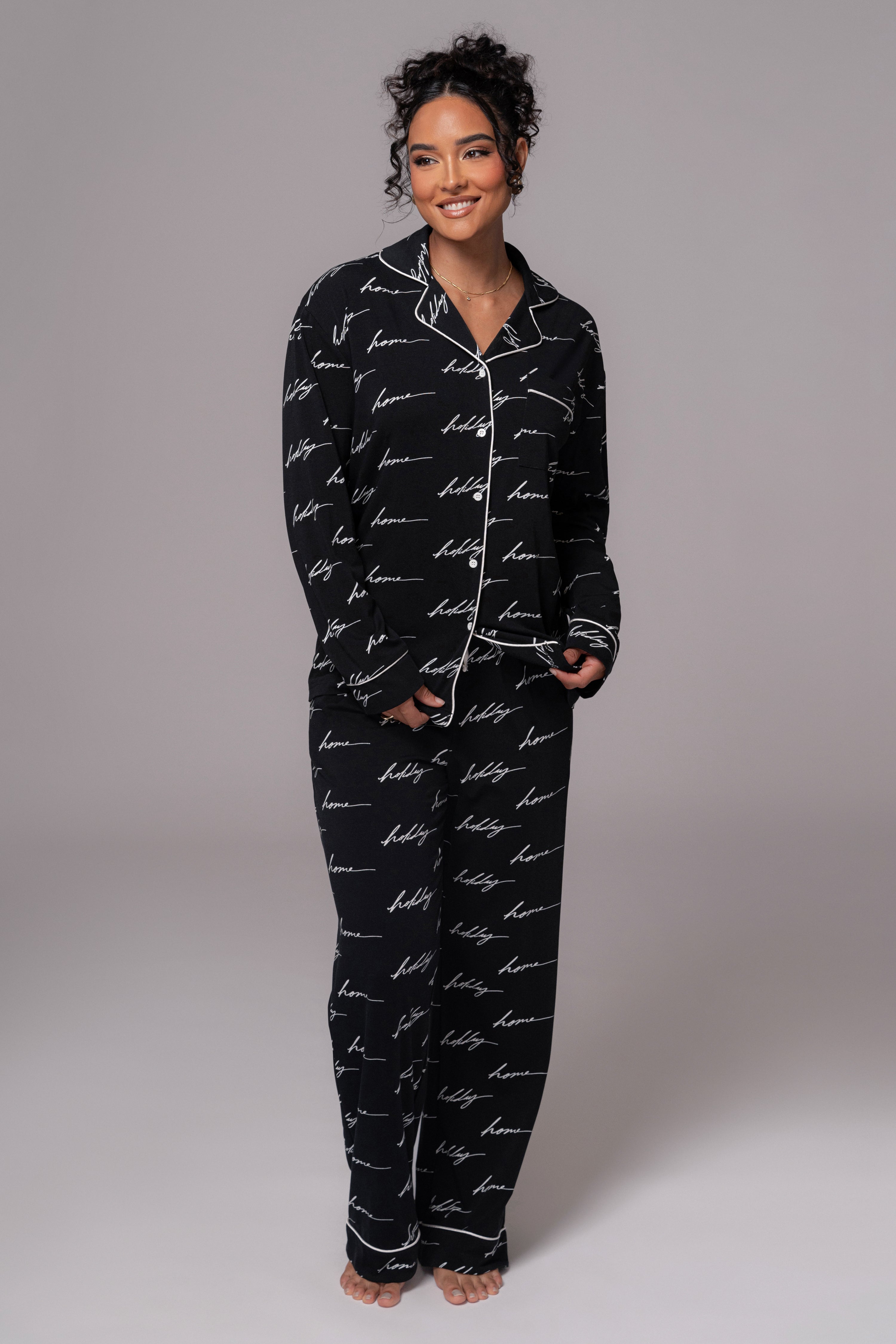 Black Home For The Holidays Adult Pajama Set - JLUXLABEL