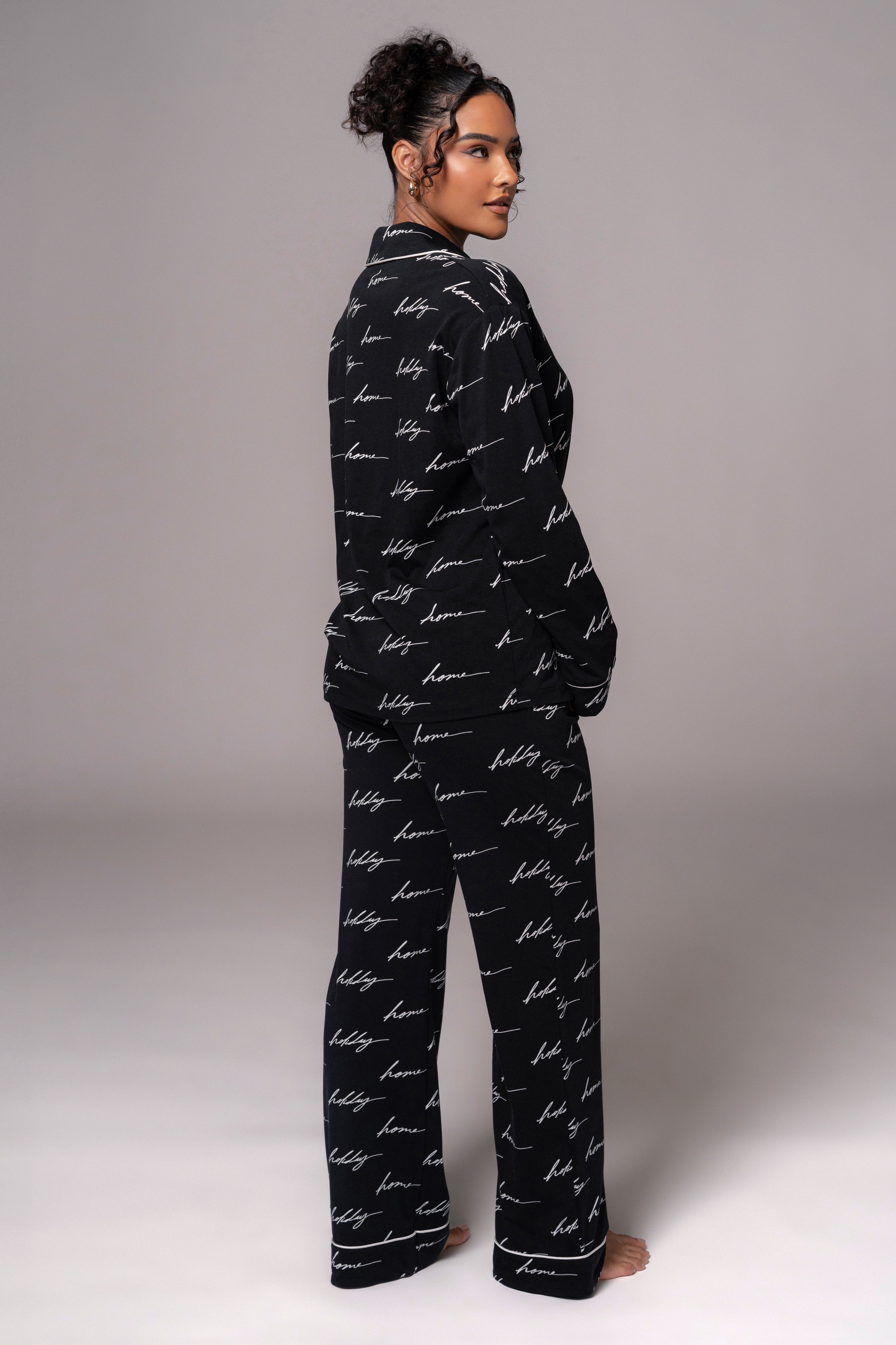 Black Home For The Holidays Adult Pajama Set - JLUXLABEL