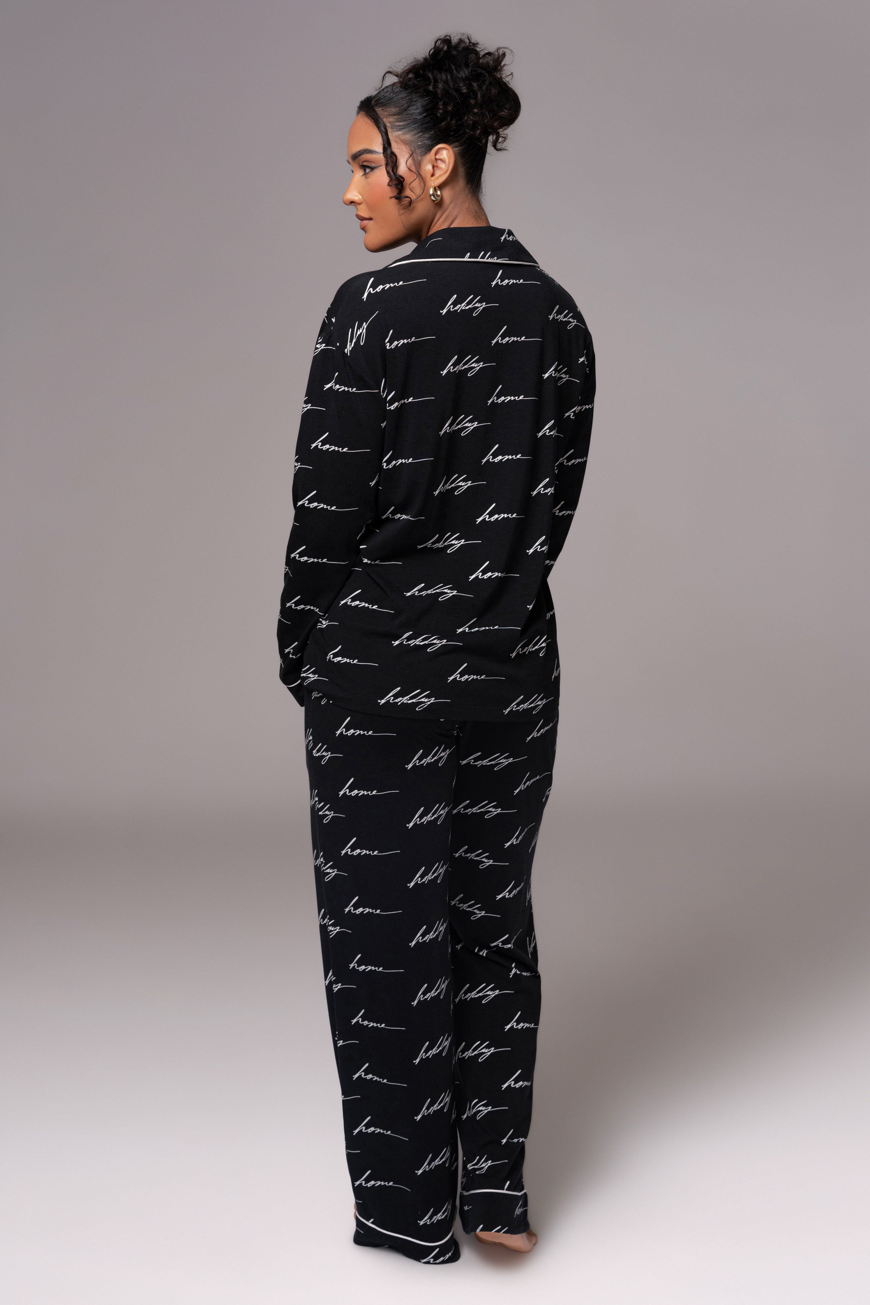 Black Home For The Holidays Adult Pajama Set - JLUXLABEL