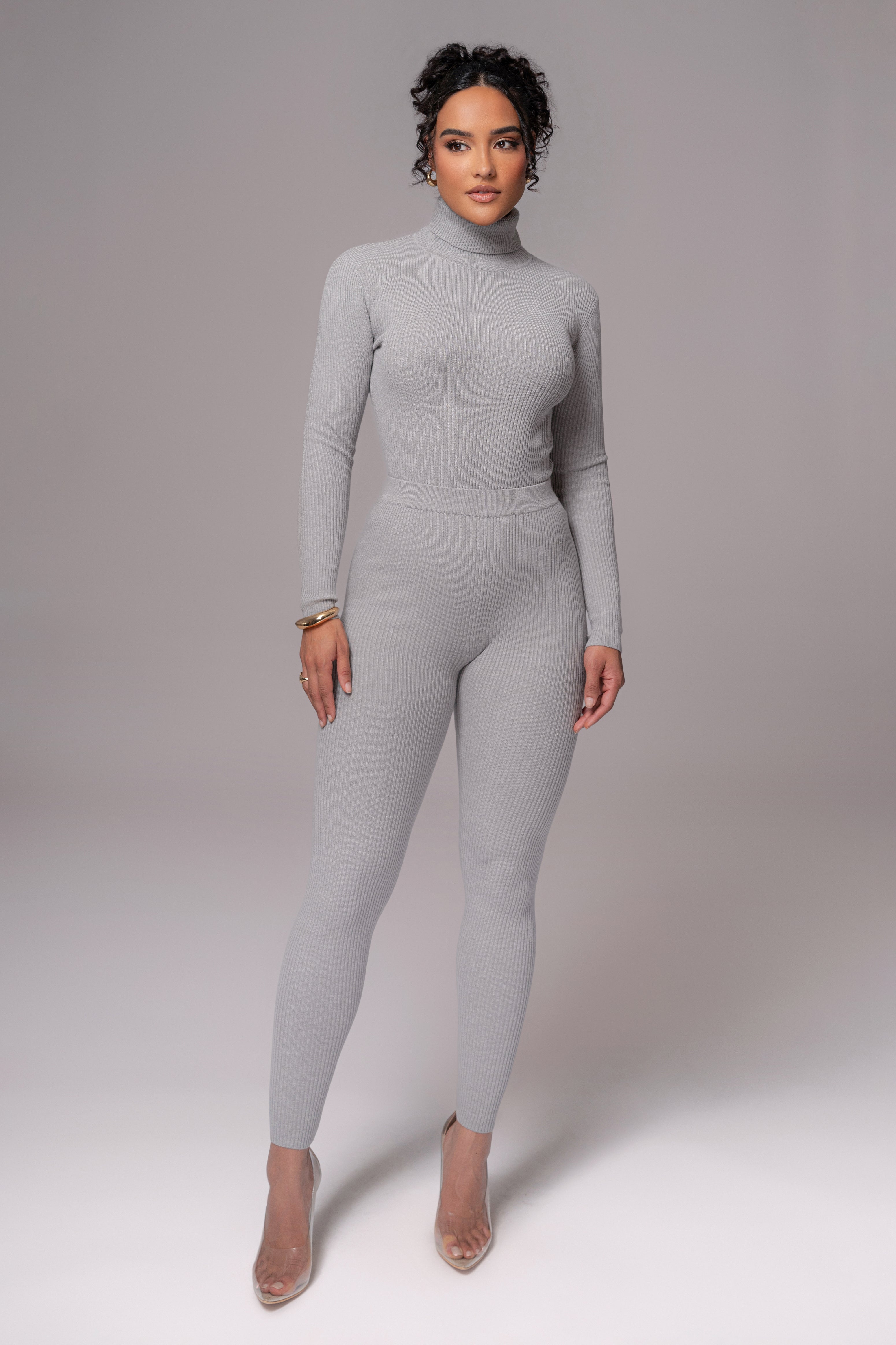 Heather Grey Naaya Ribbed Leggings - JLUXLABEL