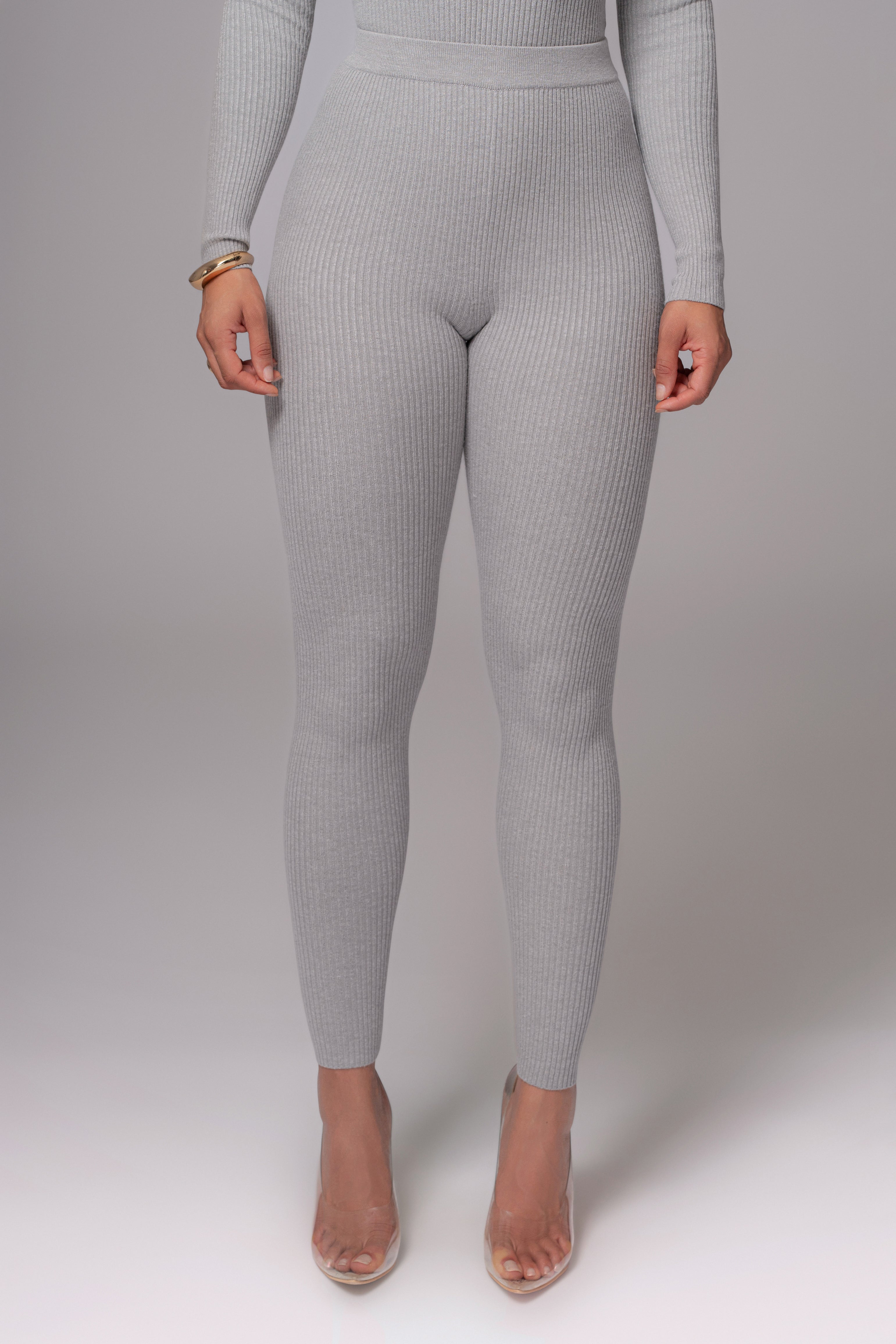 Heather Grey Naaya Ribbed Leggings - JLUXLABEL