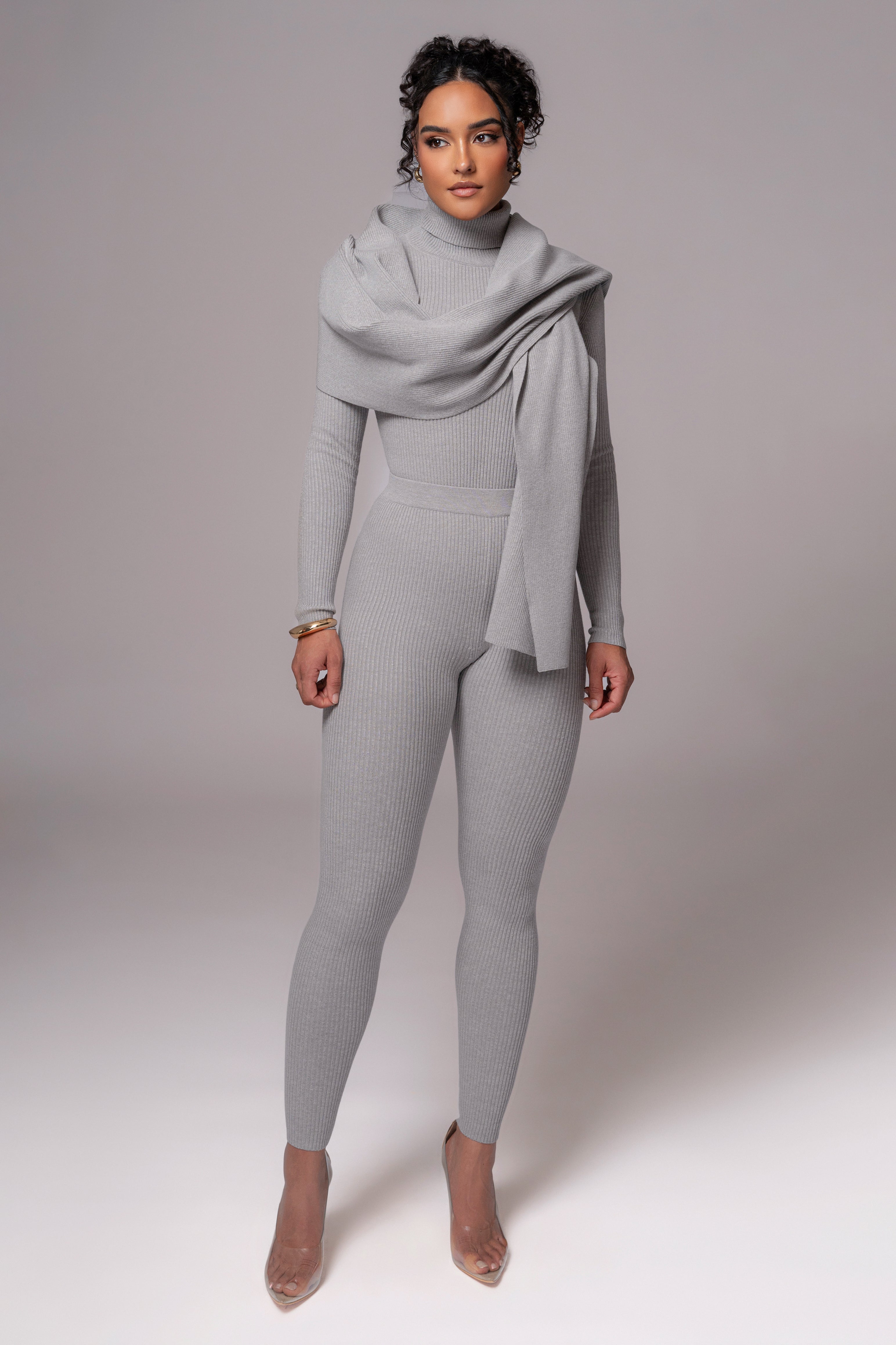 Heather Grey Naaya Ribbed Leggings - JLUXLABEL