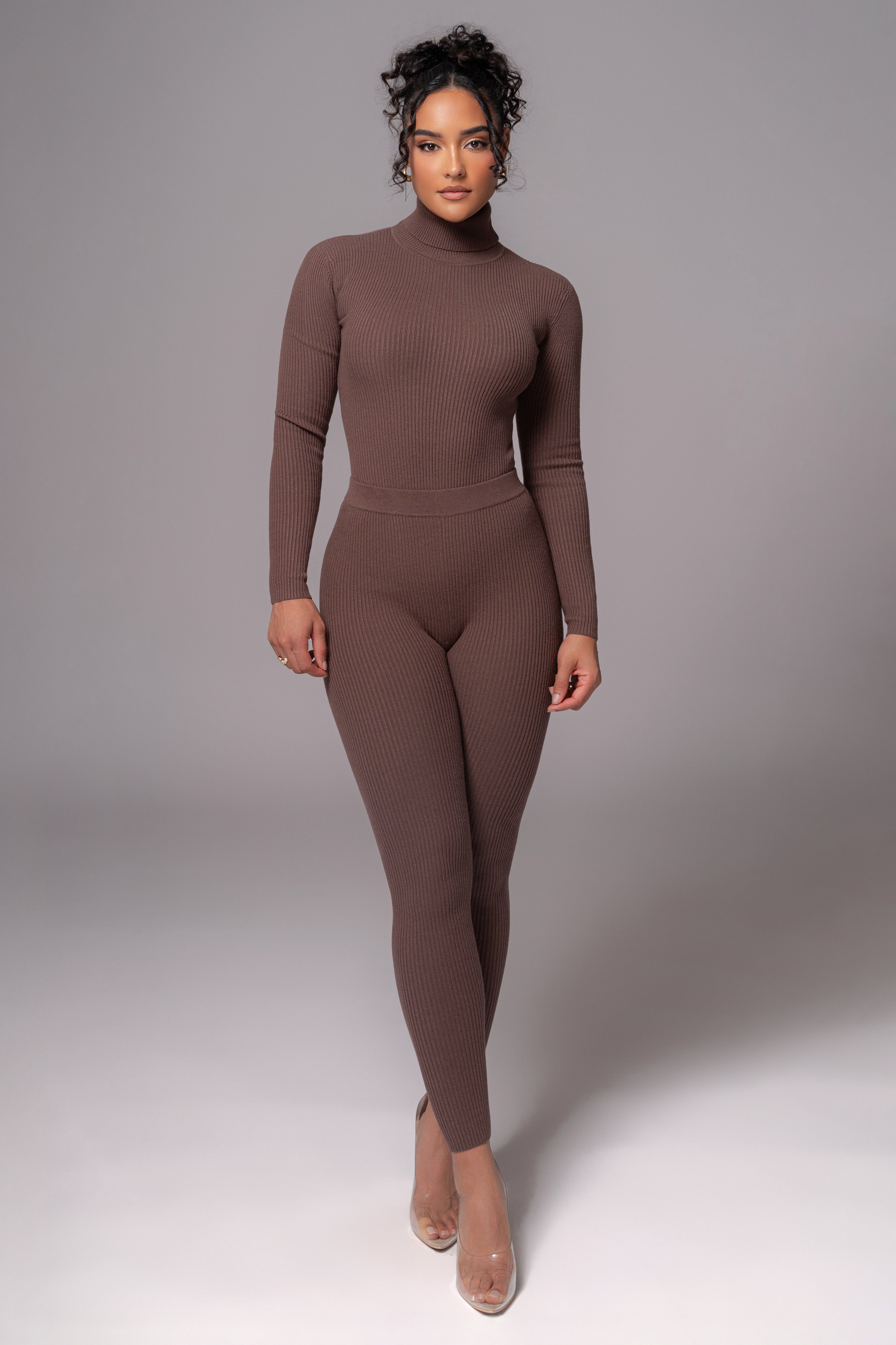 Chocolate Naaya Ribbed Leggings - JLUXLABEL