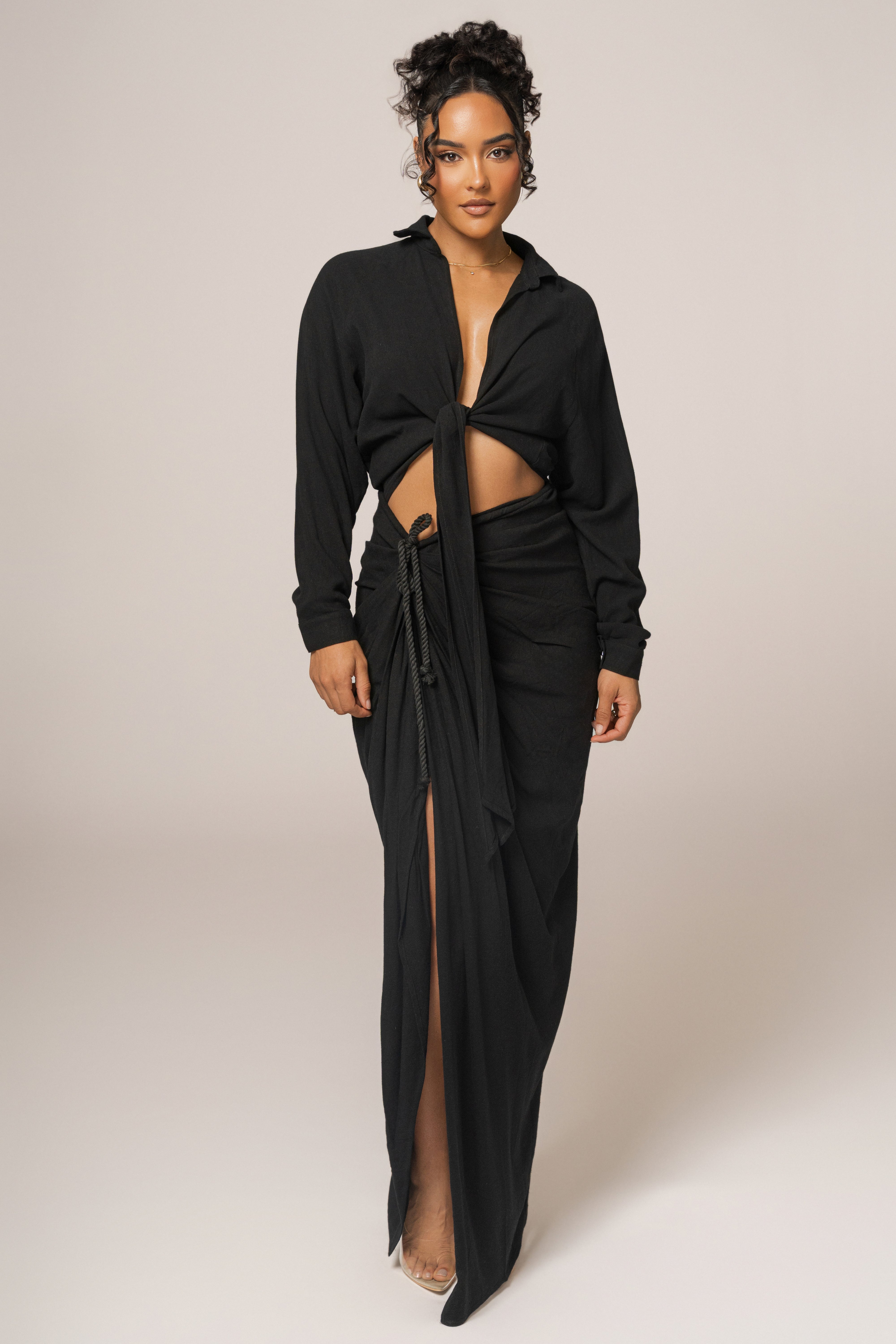 Black Soho Front Tied Woven Top - JLUXLABEL