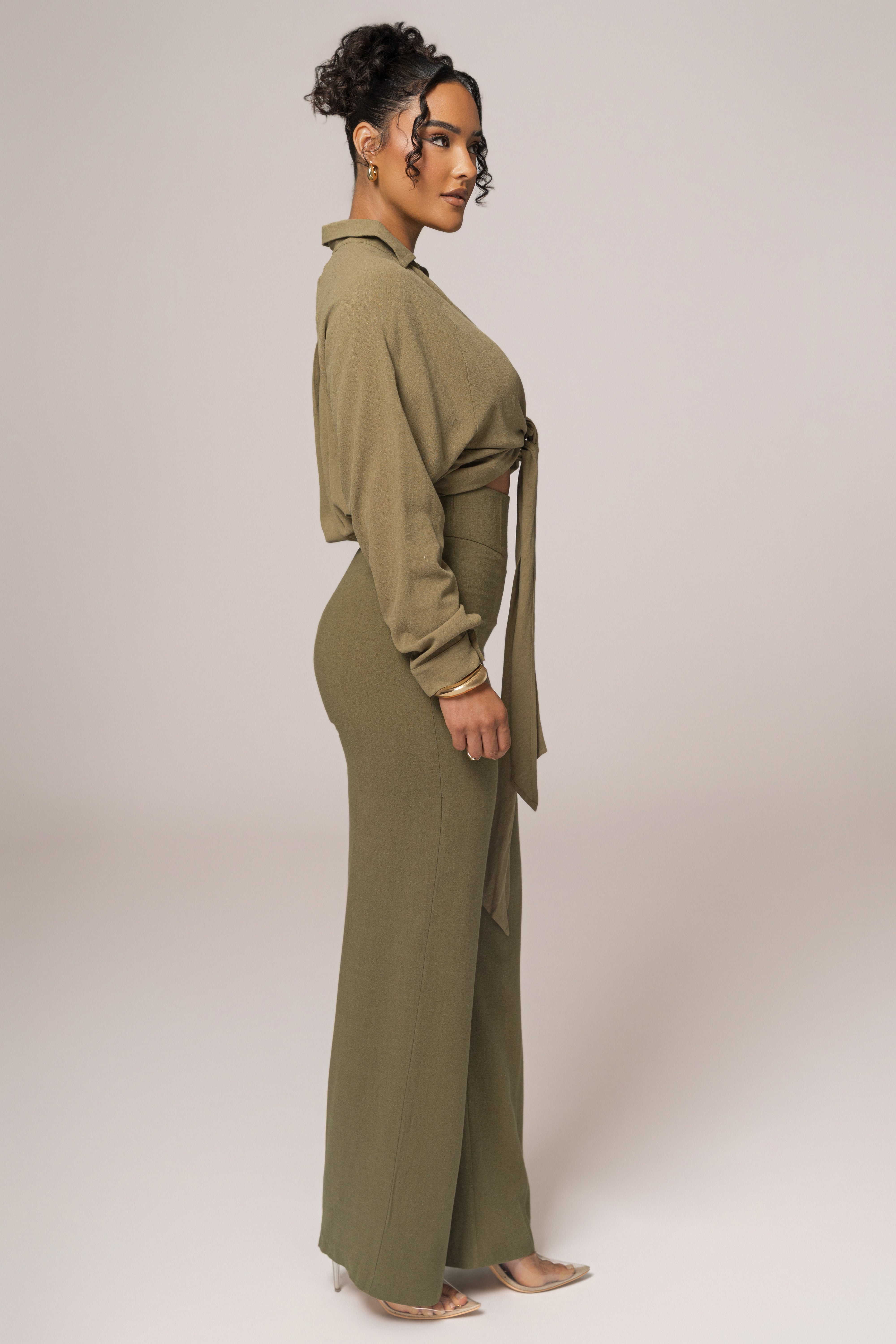 Olive Soho Front Tied Woven Top - JLUXLABEL