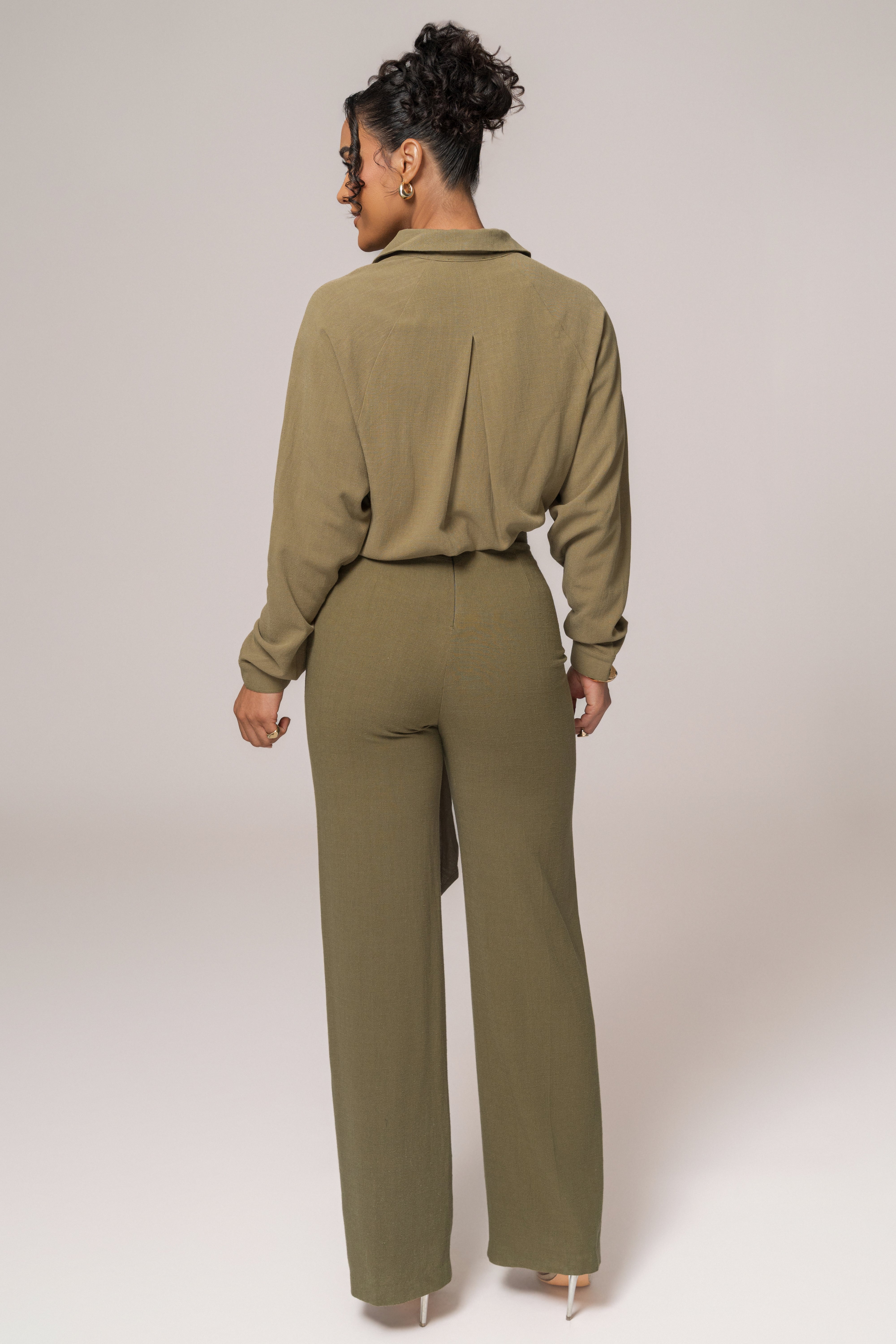 Olive Soho Front Tied Woven Top - JLUXLABEL