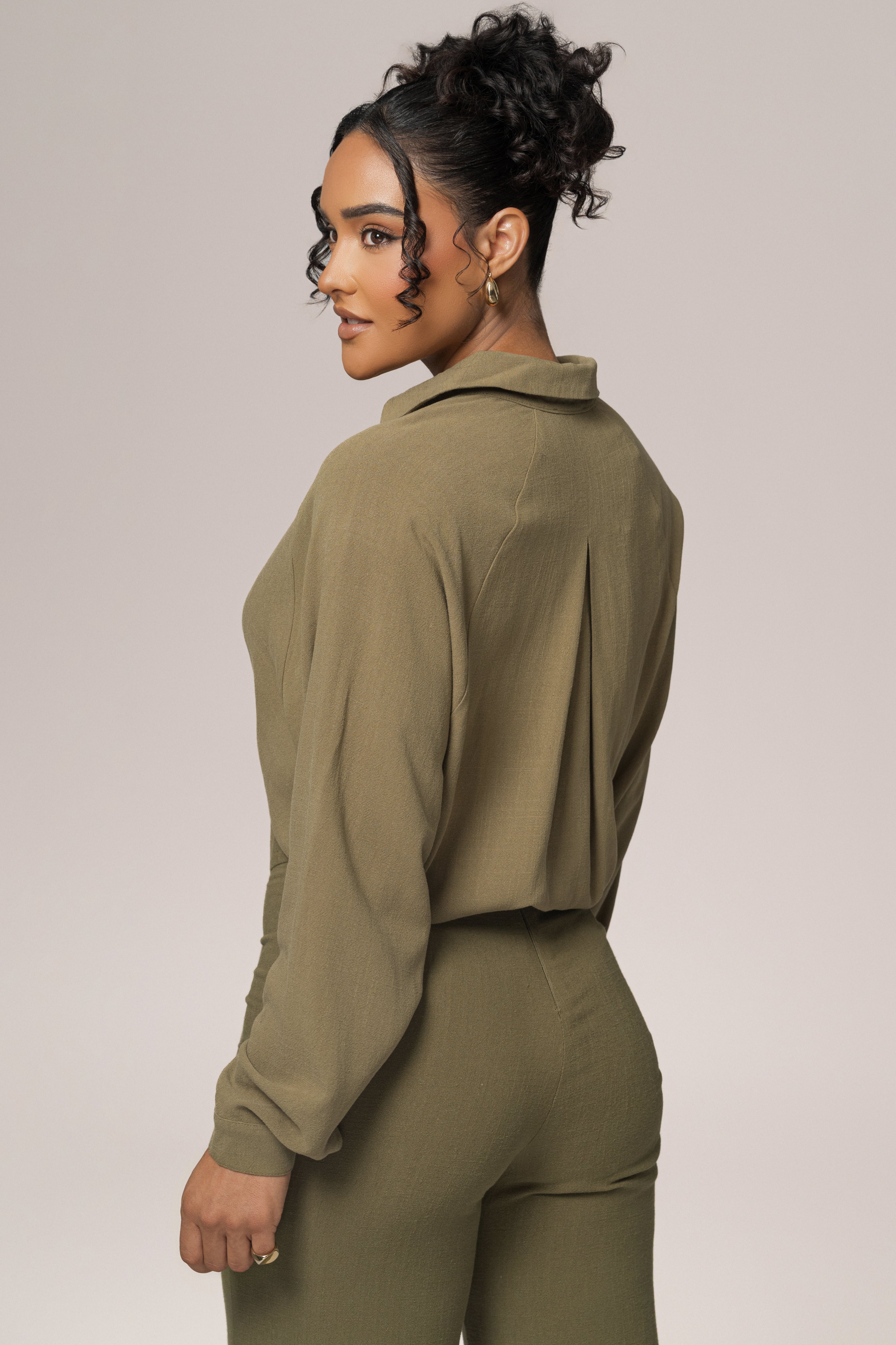 Olive Soho Front Tied Woven Top - JLUXLABEL