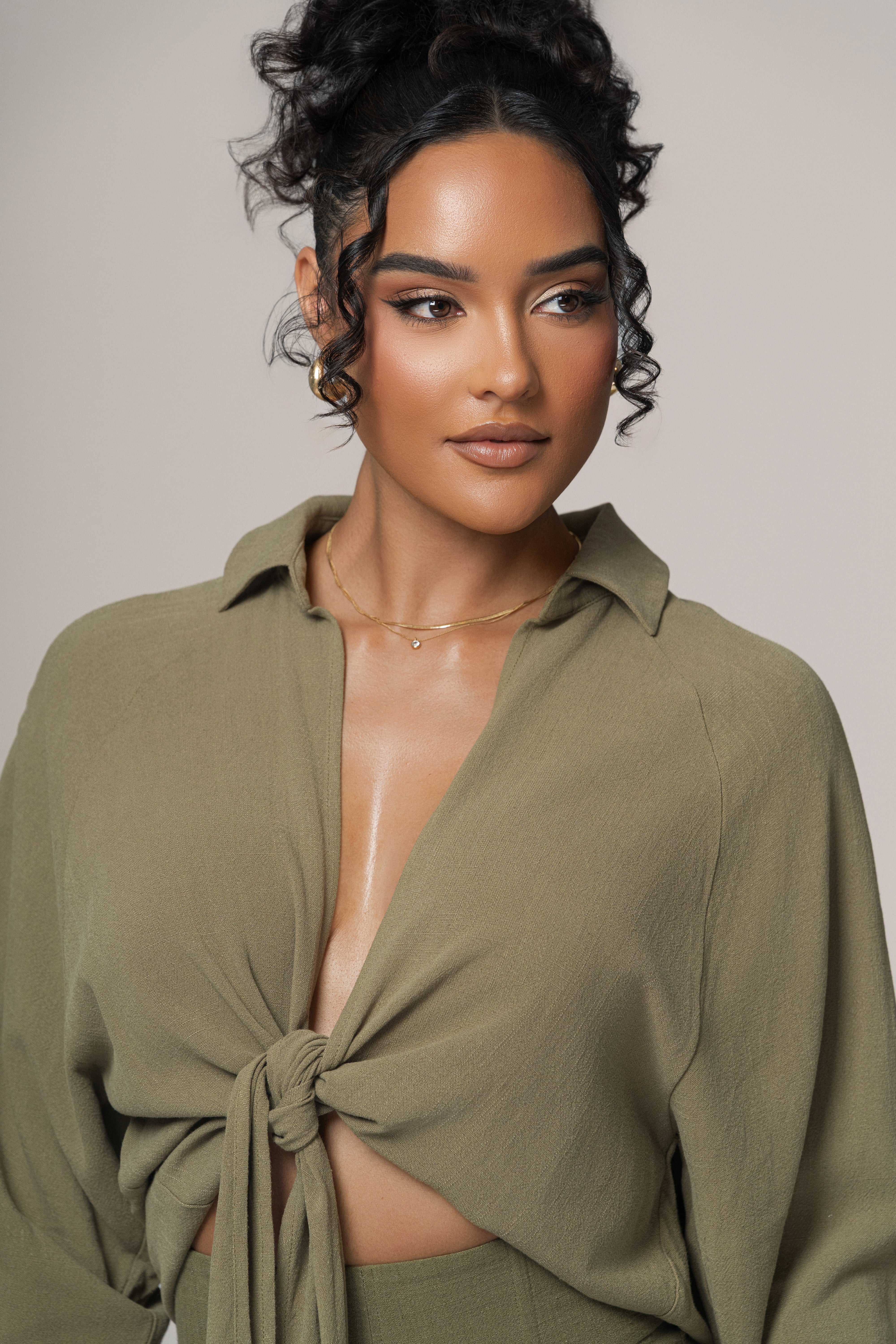 Olive Soho Front Tied Woven Top - JLUXLABEL