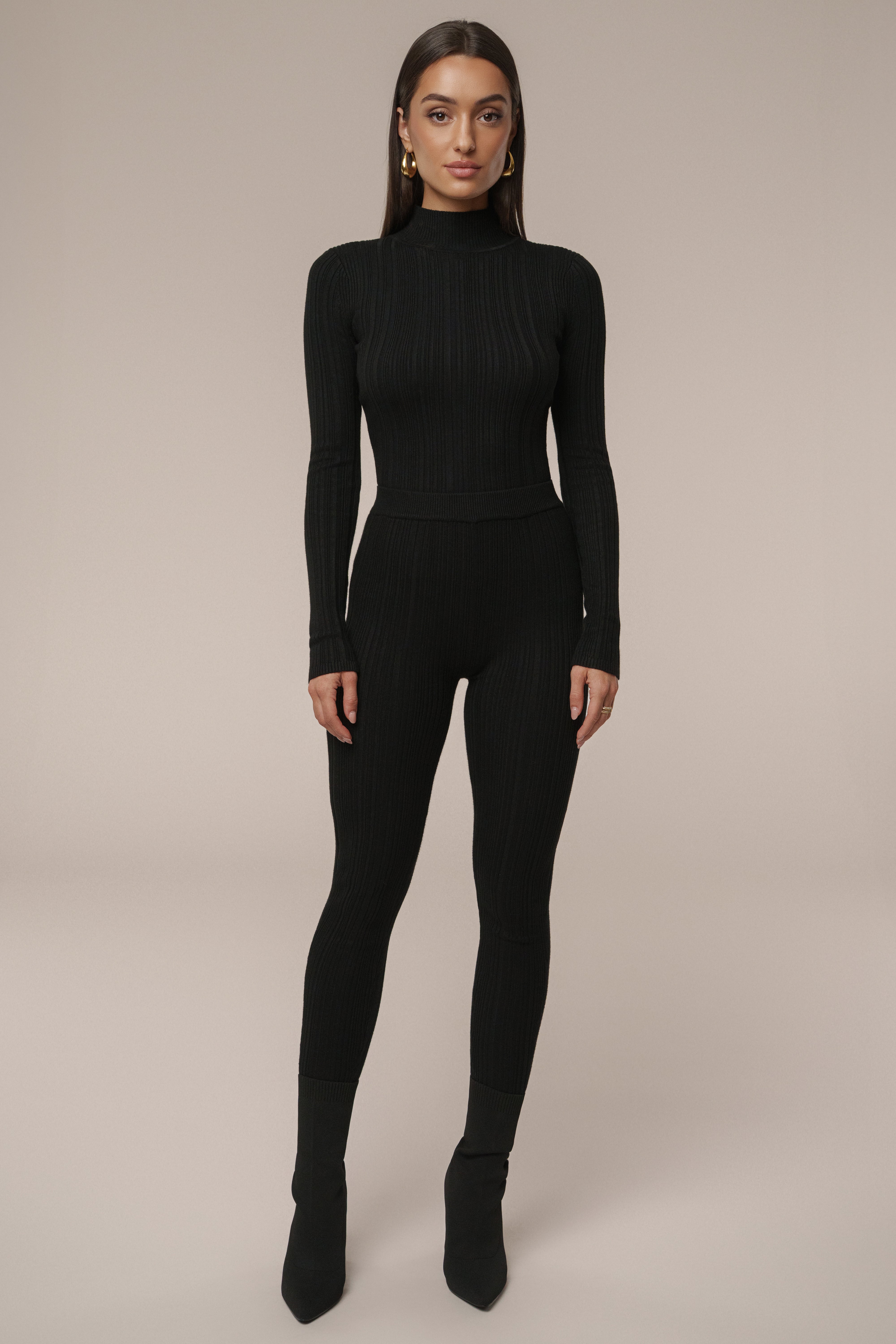 Black Ribbed High Waist Leggings - JLUXLABEL