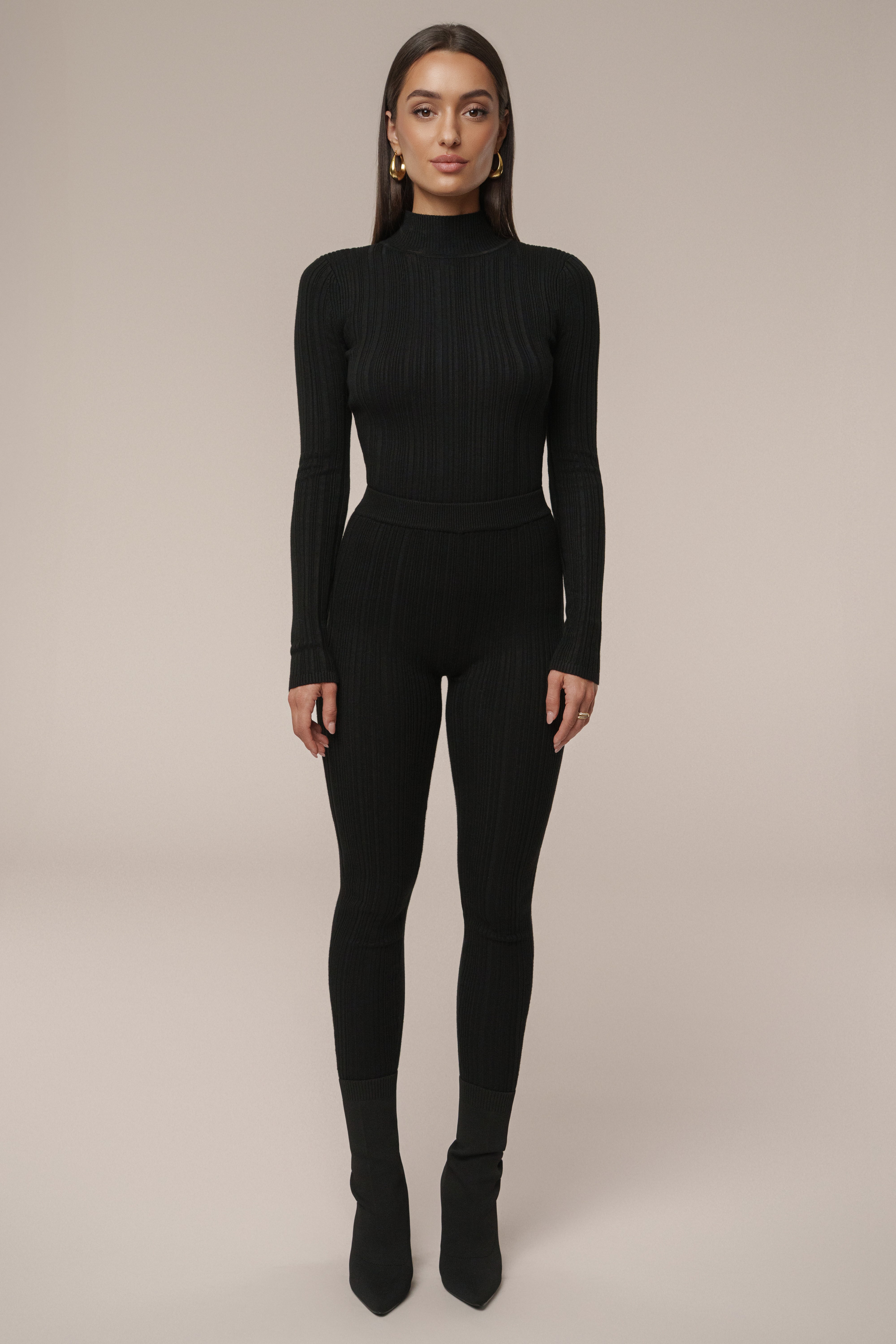 Black Ribbed Mock Neck Top - JLUXLABEL
