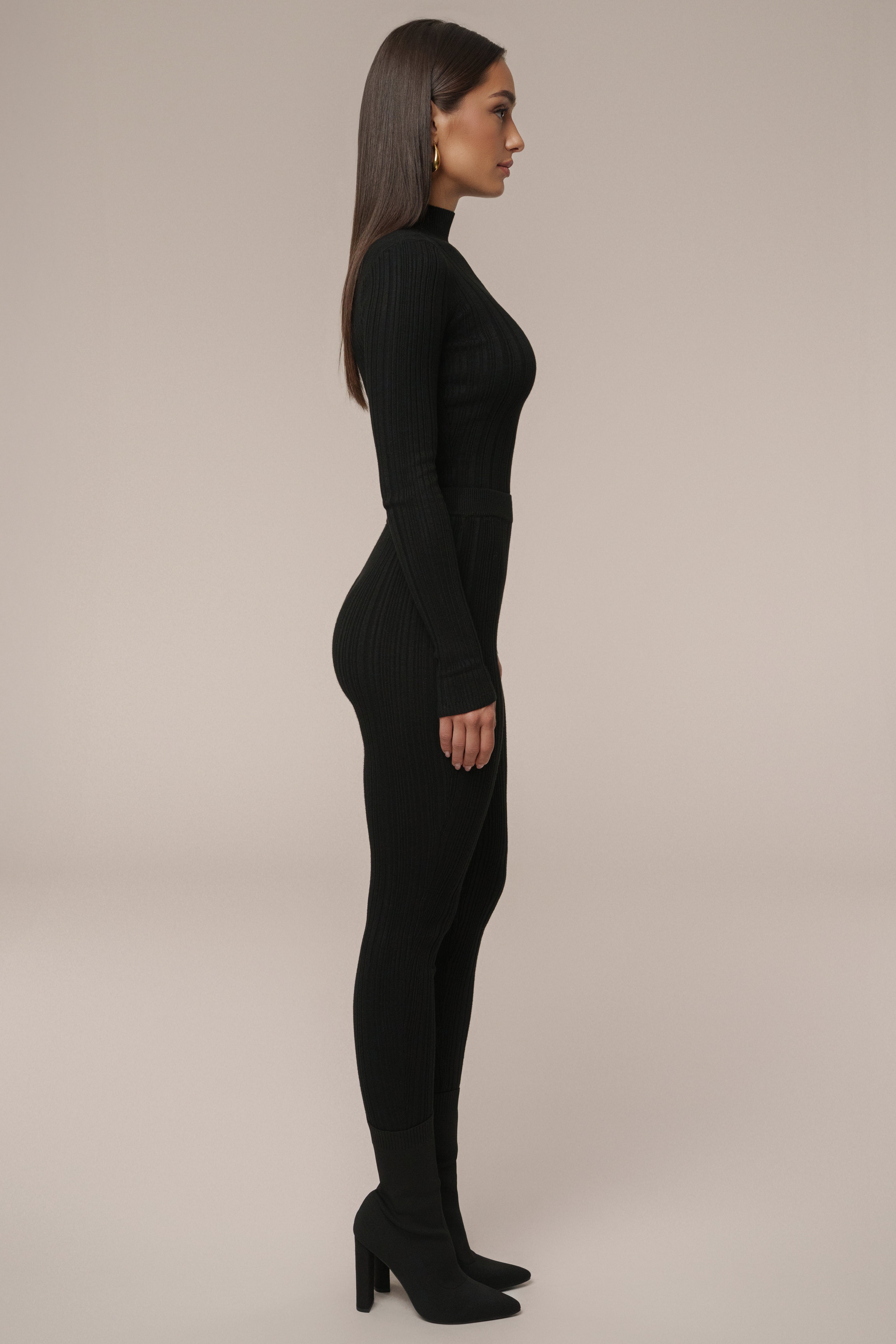 Black Ribbed High Waist Leggings - JLUXLABEL