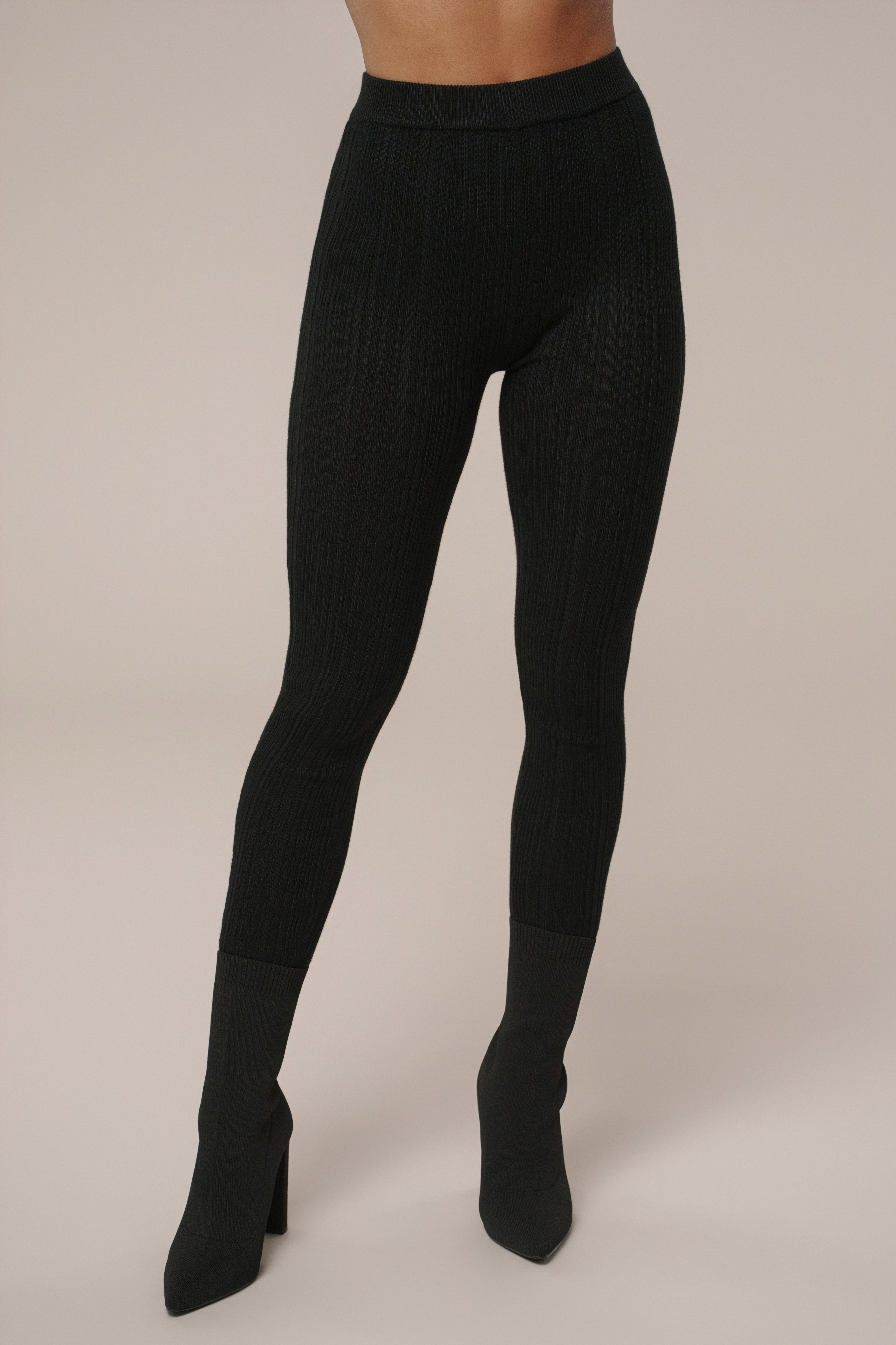 Black Ribbed High Waist Leggings - JLUXLABEL