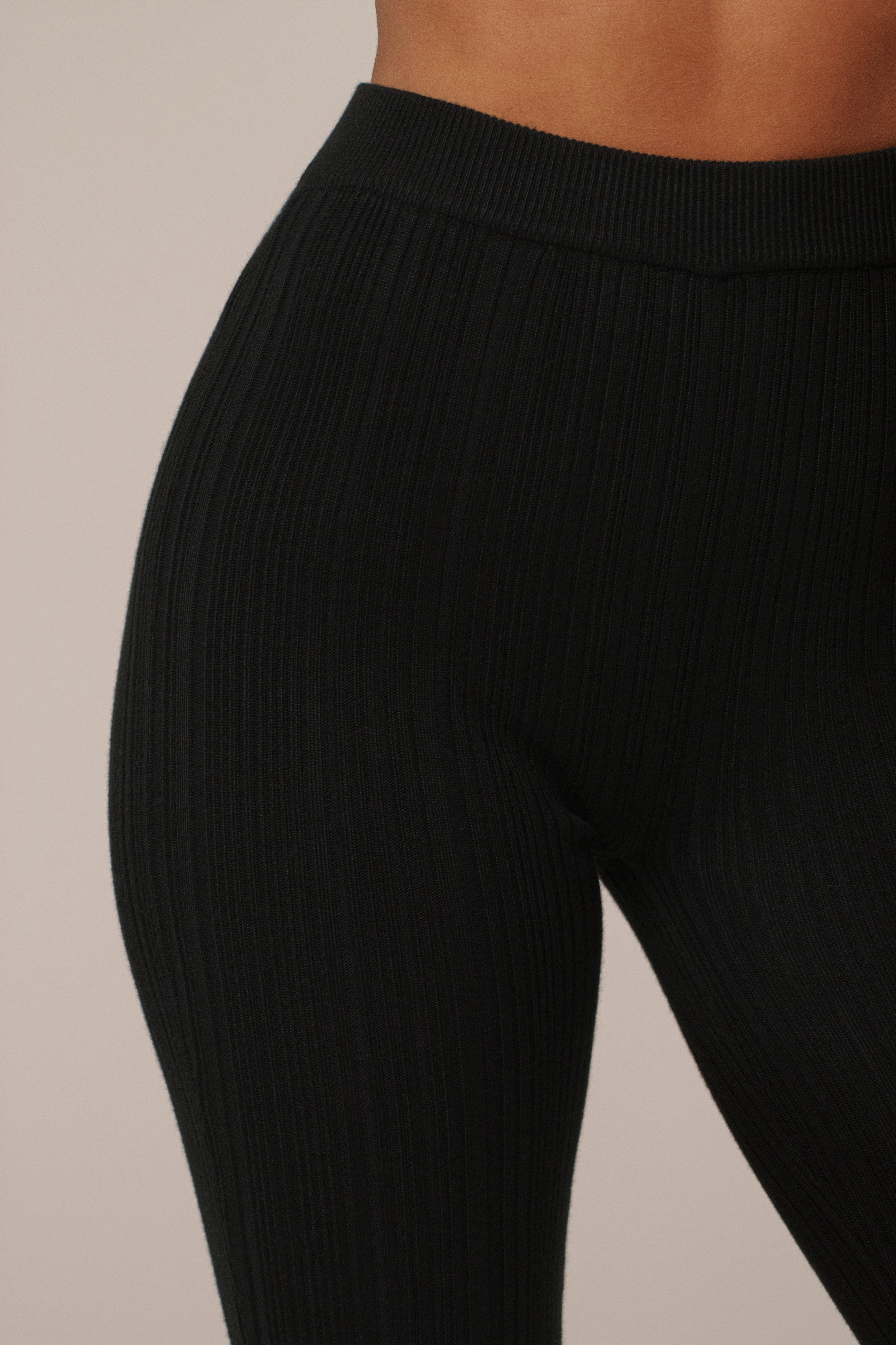 Black Ribbed High Waist Leggings - JLUXLABEL